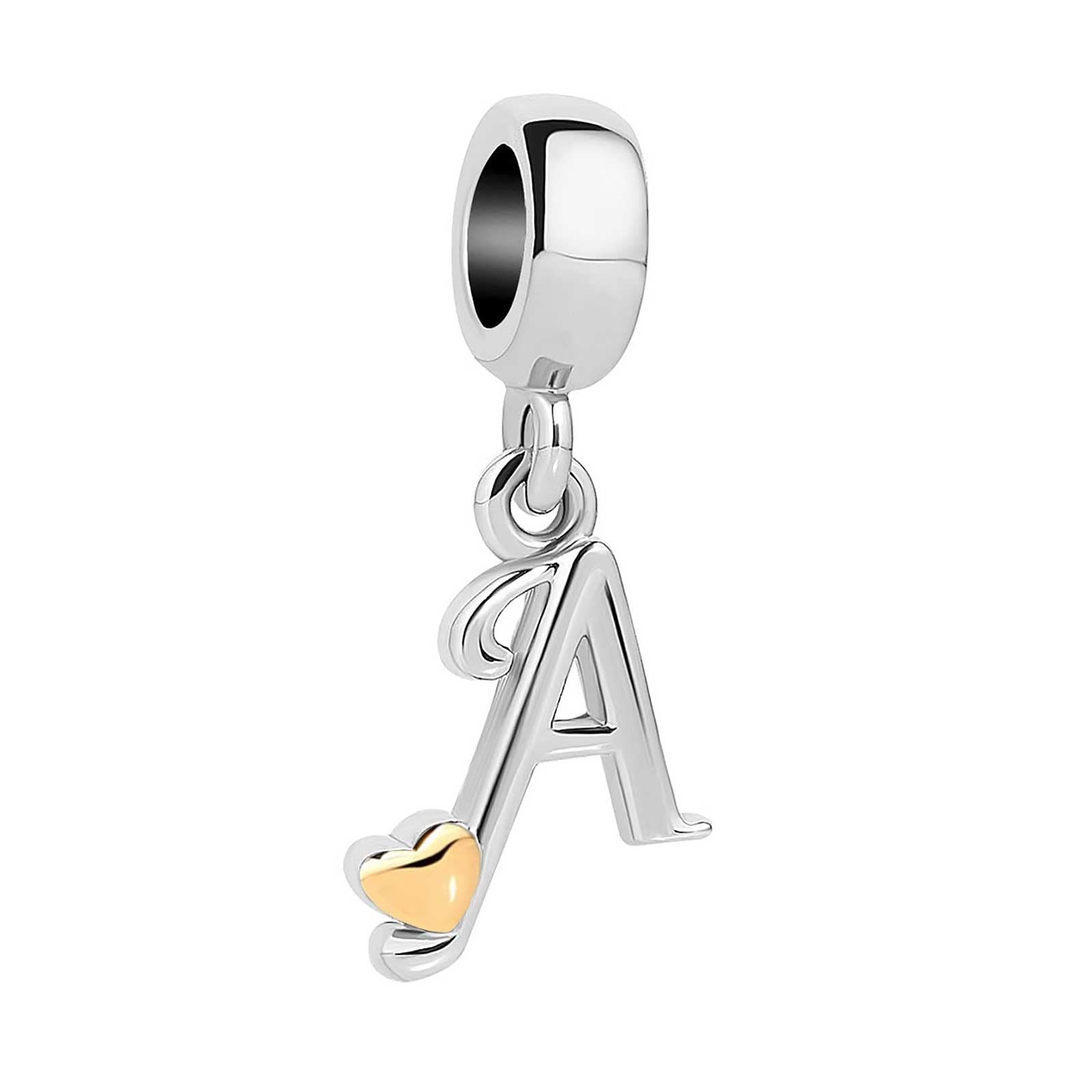 KunBead Gold Tone Initial Letter Alphabet Heart Dangle Charms for Women & Girls - Compatible with Pandora Bracelets & Necklaces - Perfect for Gifts, Birthdays & Personalized Jewelry