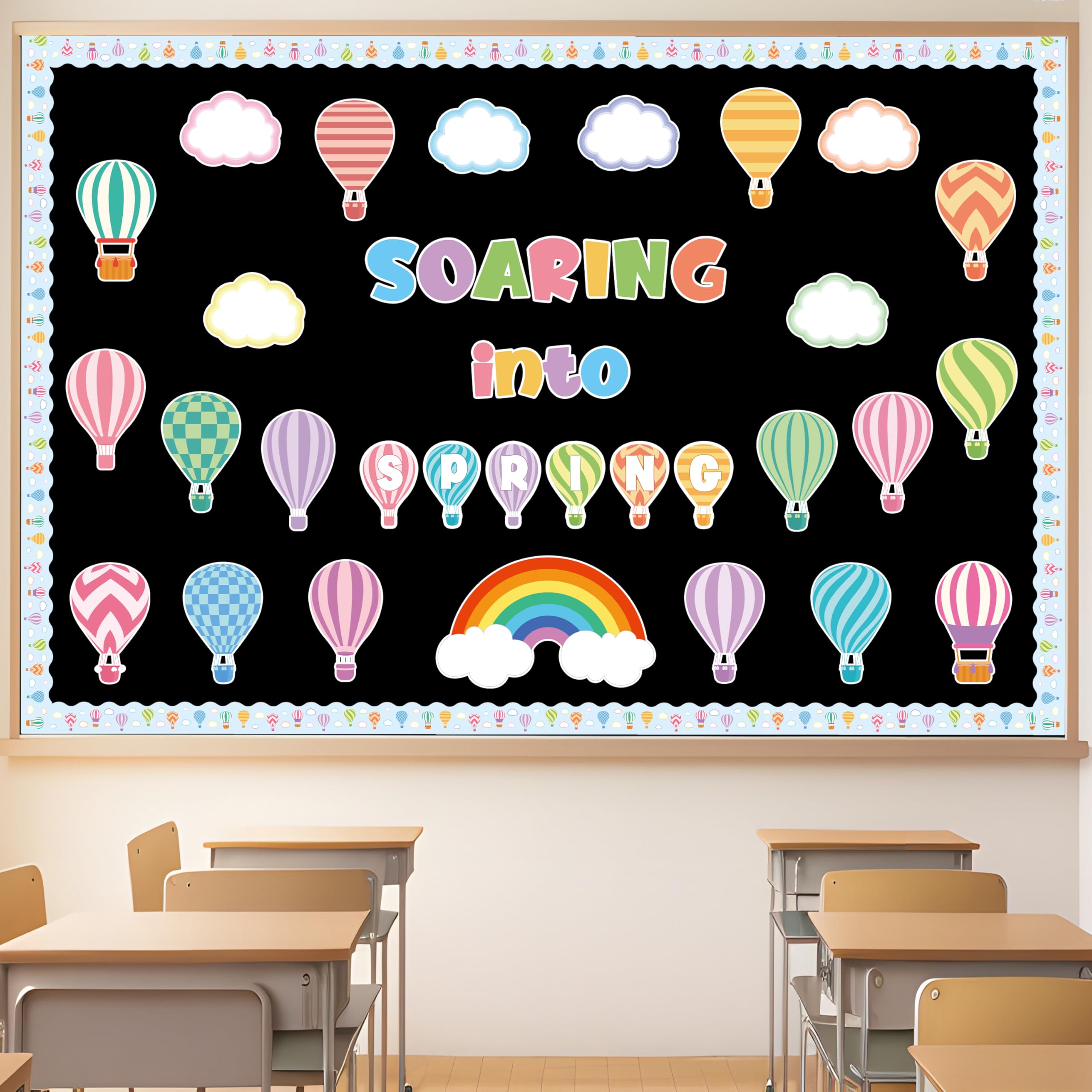 115Pcs Hot Air Balloon & Cloud Classroom Decor Set - Spring Bulletin Board Cutouts, Name Tags, Borders & Wall Decor for School, Party & Chalkboard Displays | Perfect for Spring Celebrations, Classroom Themes & Seasonal Displays