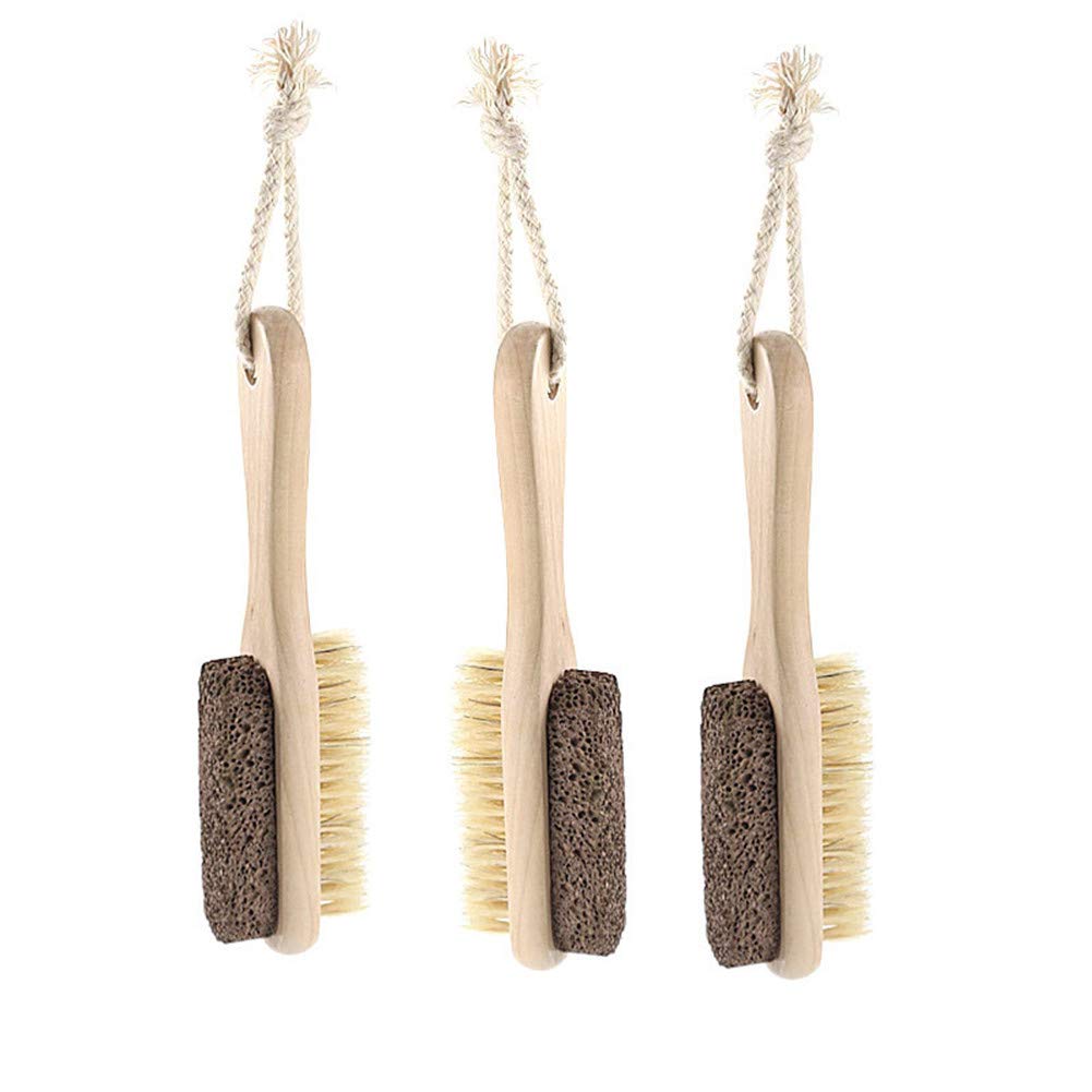 Natural Pumice Stone Foot Scrubber with Wooden Handle - Exfoliating Dead Skin Remover & Massage Brush for Soft Feet - Perfect for Pedicure, Callus Removal & At-Home Foot Care