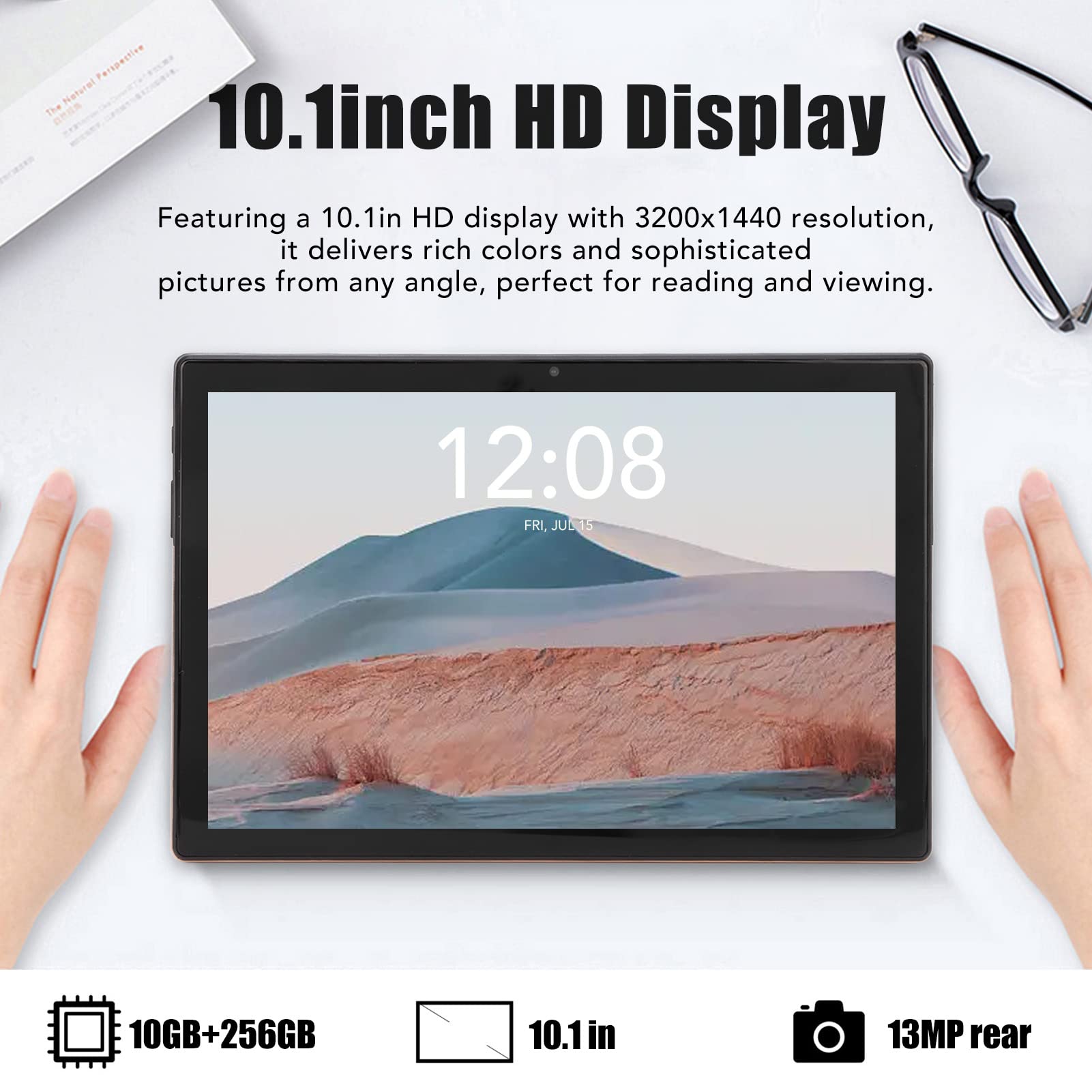 CHICIRIS 10.1 Inch Tablet PC - 10GB RAM 256GB Storage, High Resolution Screen for Reading & Entertainment (Gold) | Perfect for Students, Professionals & Home Use