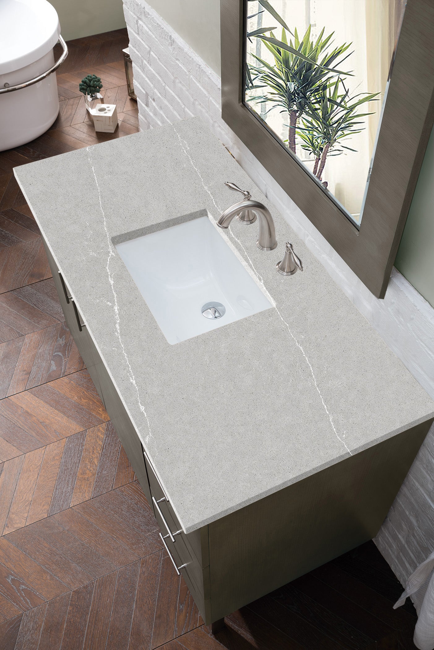 Metropolitan 48 Inch Single Bathroom Vanity with 3CM Eternal Serena Quartz Top in Silver Oak - Perfect for Modern Master Bathrooms & Powder Rooms
