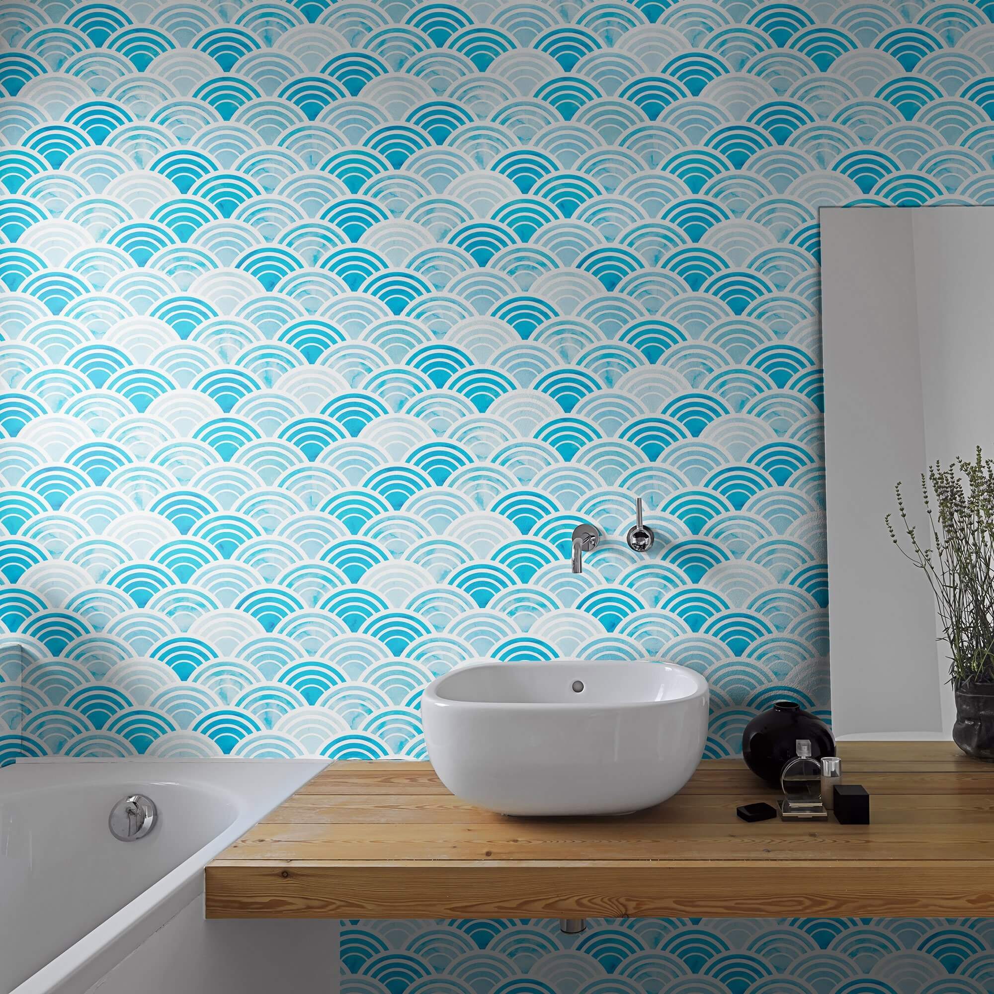 Blue and White Geometric Circles Peel and Stick Removable Wallpaper - Self-Adhesive Decorative Wall Covering for Bedroom, Living Room, Nursery & Home Office