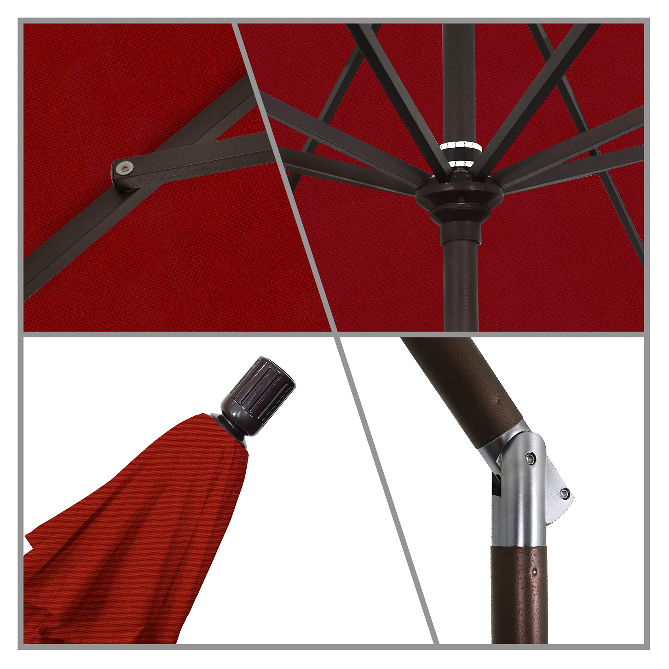 9' Aluminum Market Umbrella with Crank Lift & Tilt - Bronze Pole - Red Olefin for Patio & Outdoor Dining