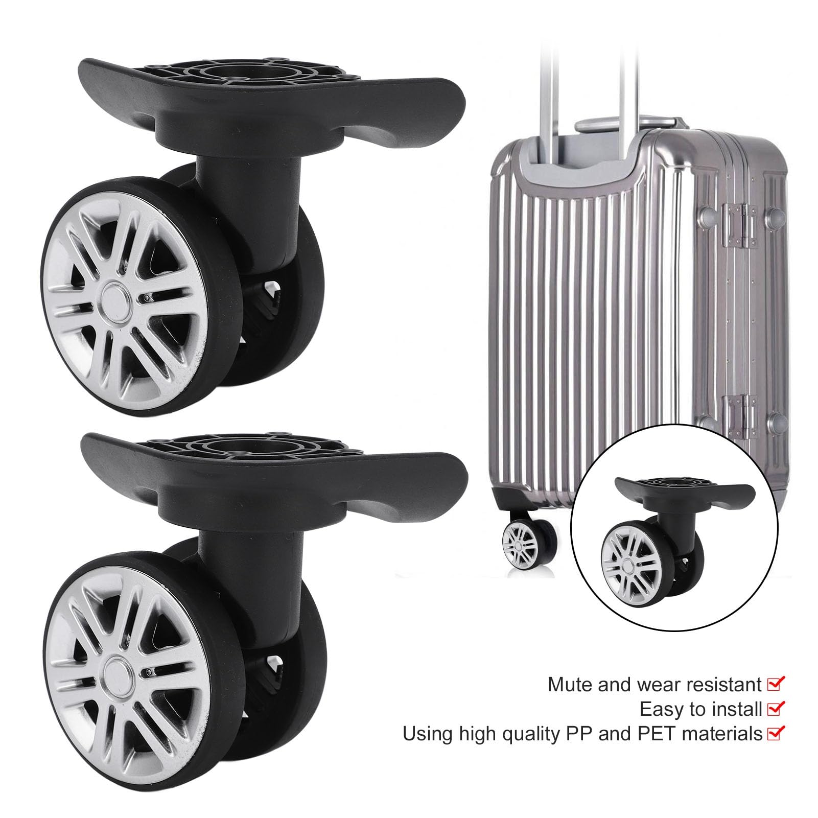 Alomejor Suitcase Replacement Wheels - 1 Pair Heavy Duty Double Row Casters with 8 Screws for Luggage Repair | Perfect for Travel, Business Trips & Airport Use