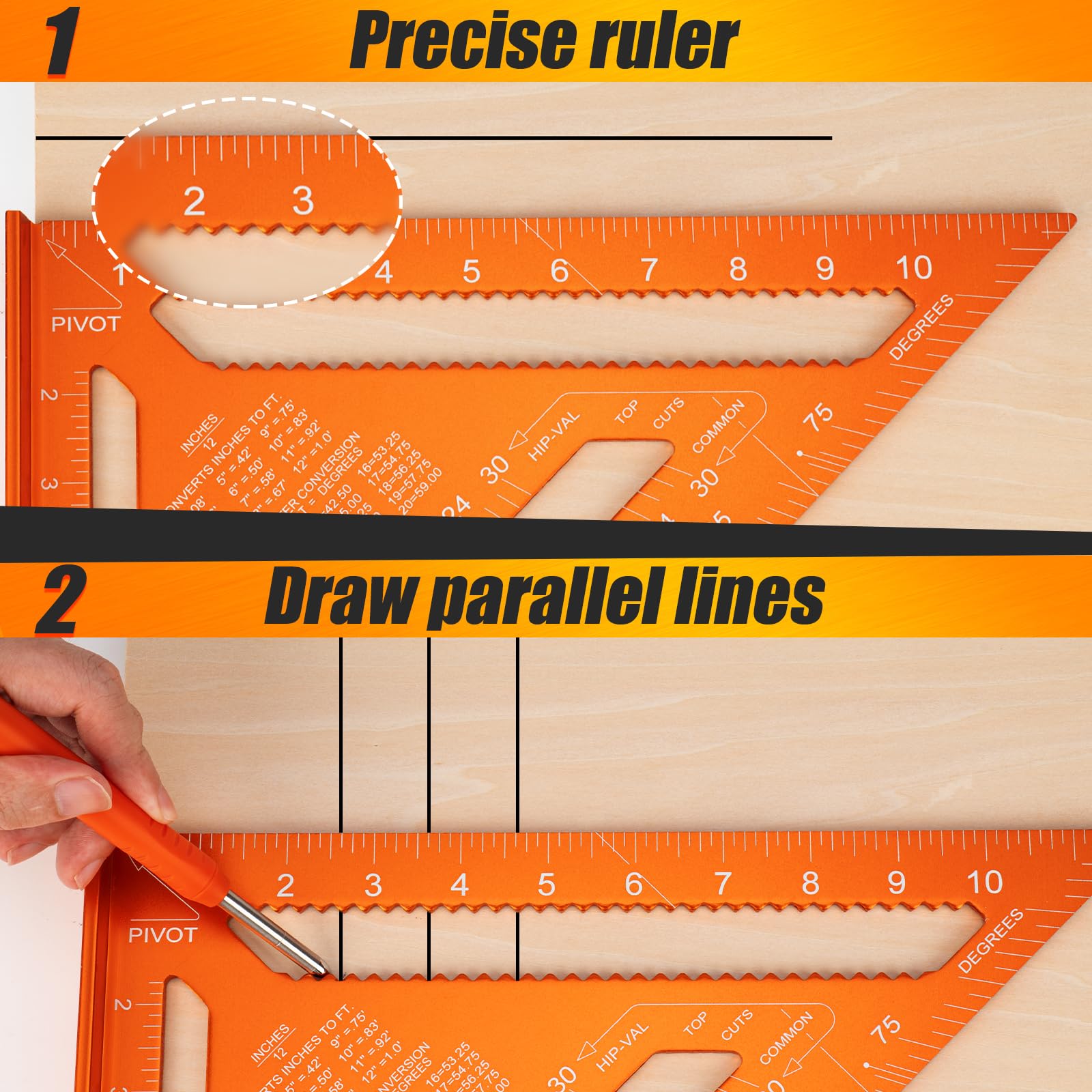 12 Inch Aluminum Carpenter Square - Precision Woodworking & Framing Tool for Angle Measuring, Rafter Layout, DIY Projects - Perfect for Carpenters, Builders, and Home Improvement Enthusiasts