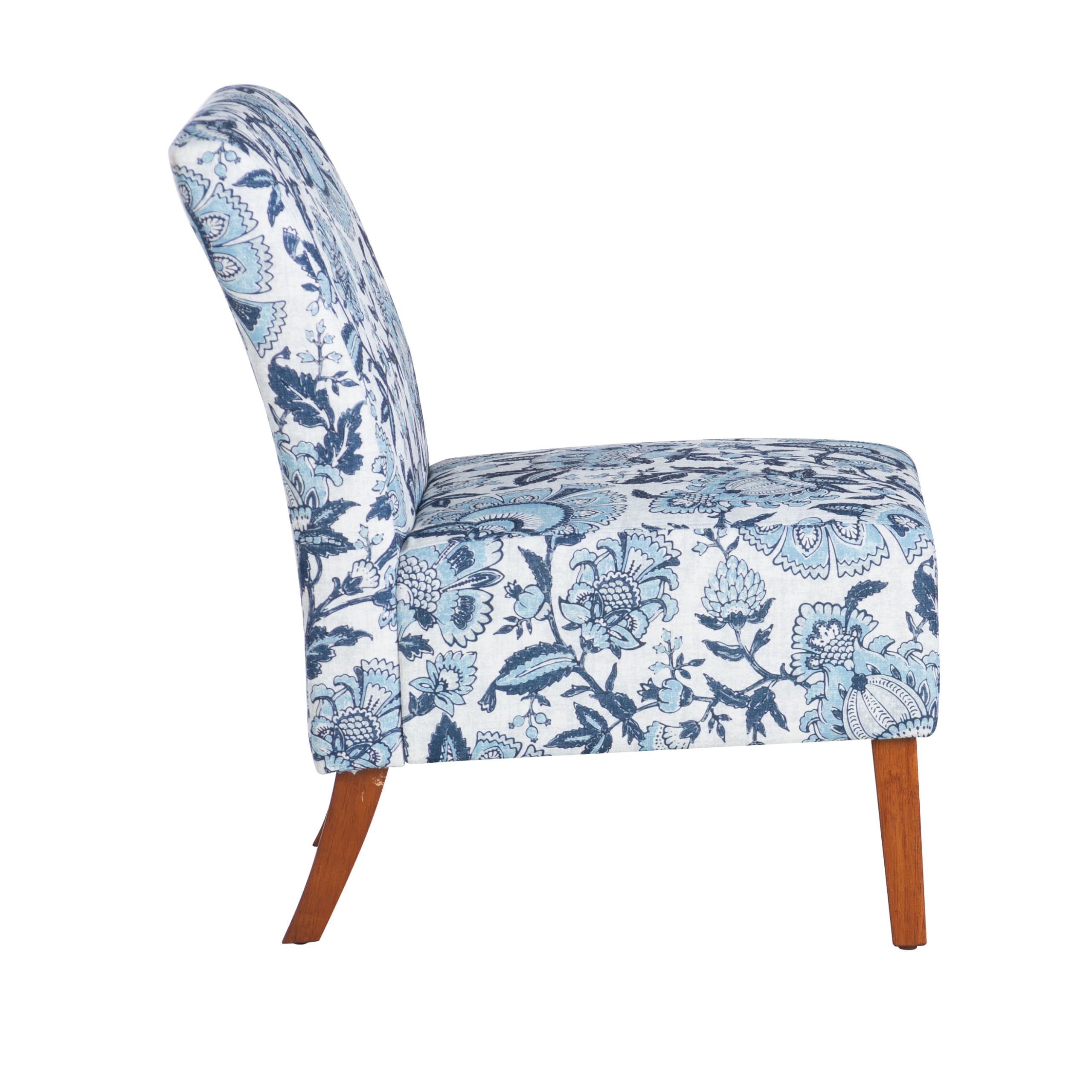 Linon Lily Blue and White Floral Paisley Upholstered Accent Chair - Stylish Home Decor for Living Room, Bedroom & Office - Perfect Reading Chair and Lounge Seating