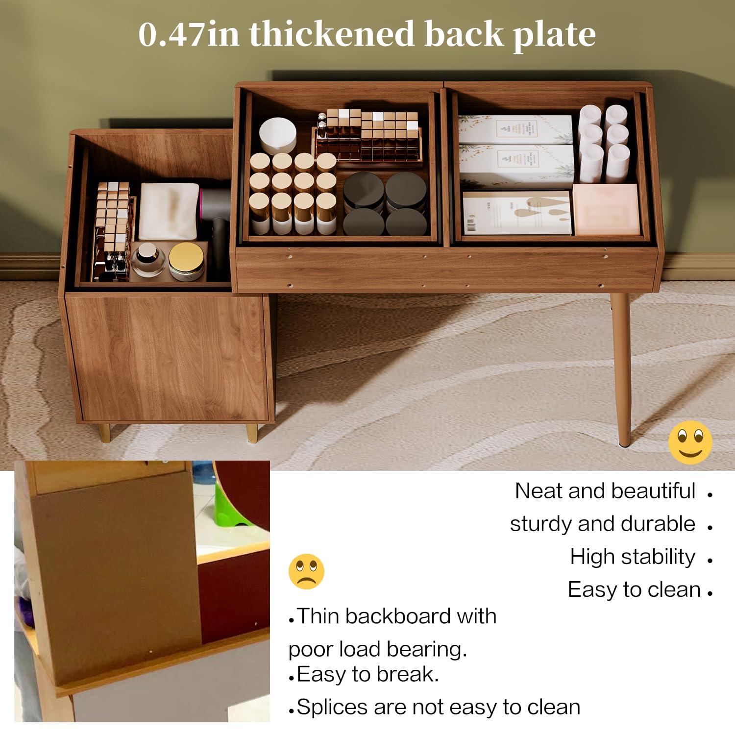 Brown Modern Corner Makeup Vanity Table with LED Lighted Mirror & 4 Spacious Drawers - Bedroom Dressing Desk with Nightstand, Minimalist Writing Desk for Women & Girls | Perfect for Small Spaces, Makeup Organization & Home Office Use
