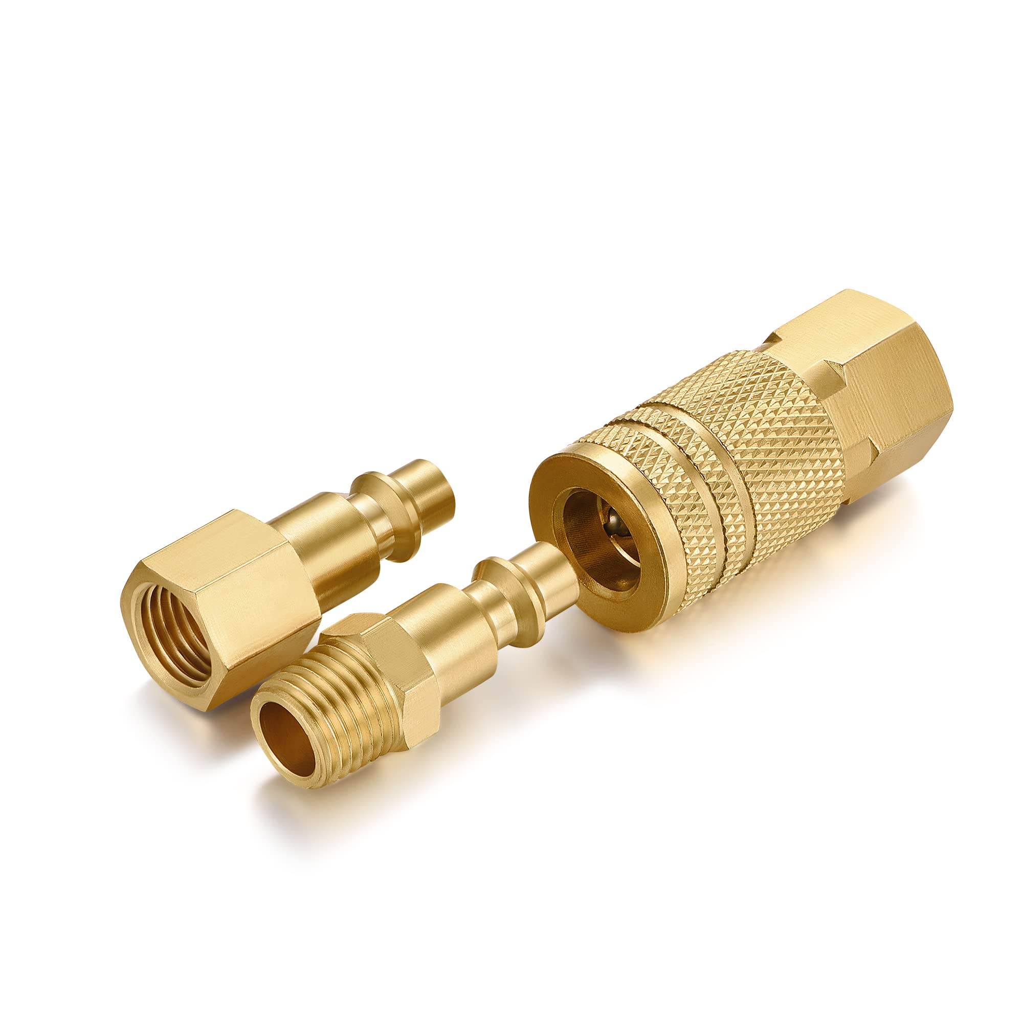 1/4 Inch NPT Industrial Brass Air Coupler and Plug Kit - 4-Piece Quick Connect Air Hose Fittings for Pneumatic Tools, Compressors & Air Systems | Perfect for Workshops, Garages & Industrial Applications