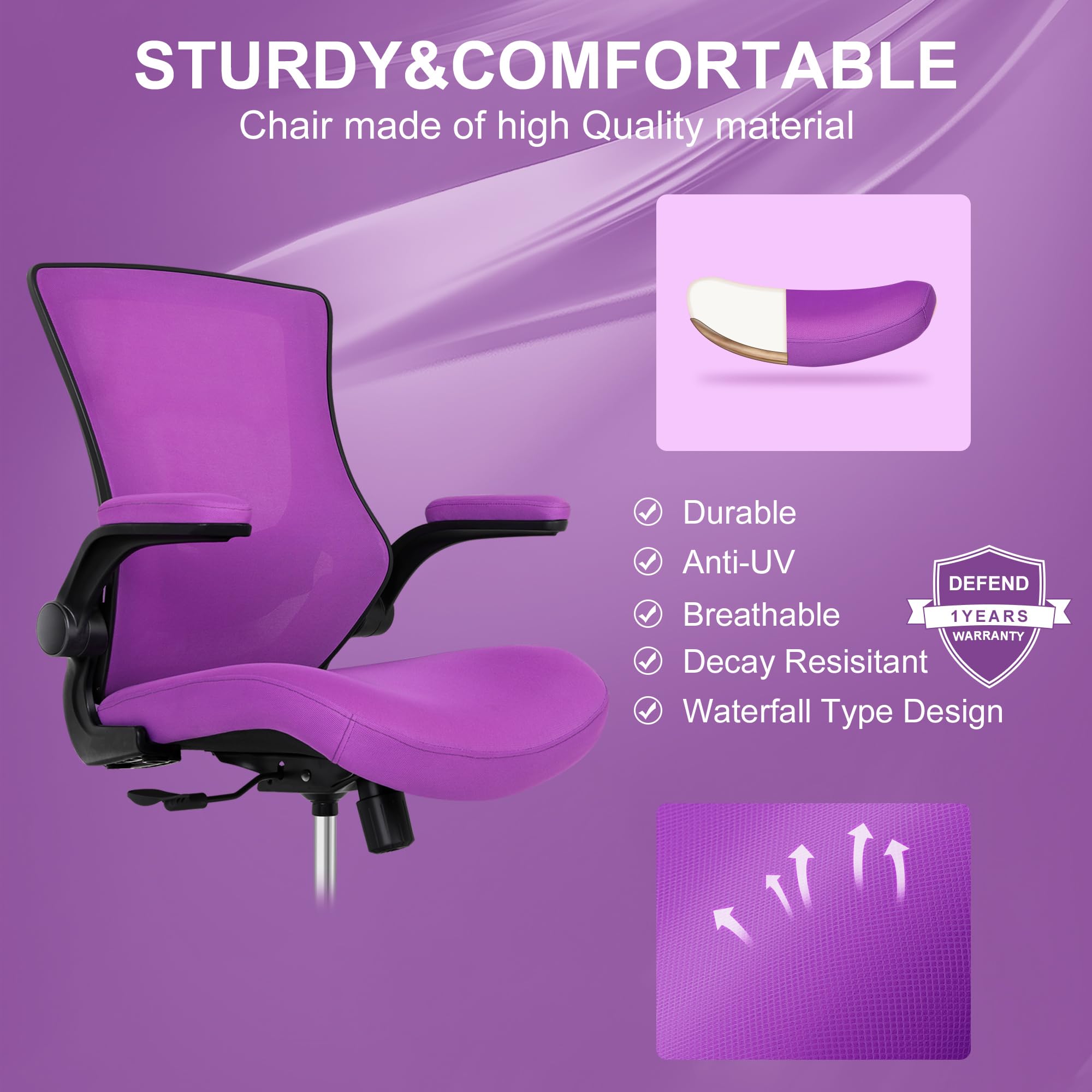 Adjustable Height Drafting Chair with Lumbar Support & Footrest - Ergonomic Office Chair for Standing Desks, Bar Counters & Home Offices - Tall Swivel Chair with Flip-Up Arms for Comfortable Work & Study