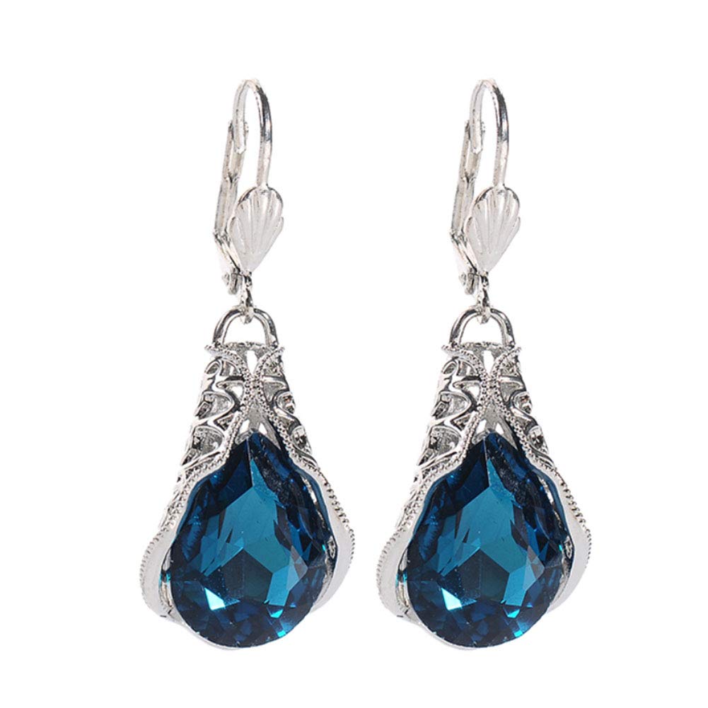 Crystal Pearl Stud Earrings Set for Women - Fashion Teardrop Faux Sapphire Dangle Leverback Earrings Jewelry Gift for Girls, Women & Men | Perfect for Weddings, Parties & Everyday Wear
