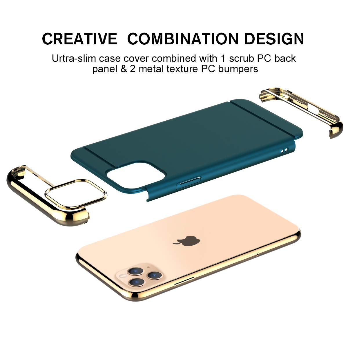 RORSOU Ultra Thin Slim Hard Case for iPhone 11 Pro Max (6.5 Inch) - 3-in-1 Matte Non-Slip Coating with Electroplate Frame | Protective Phone Cover for Everyday Use, Work & Travel (Dark Green, 2019 Model)