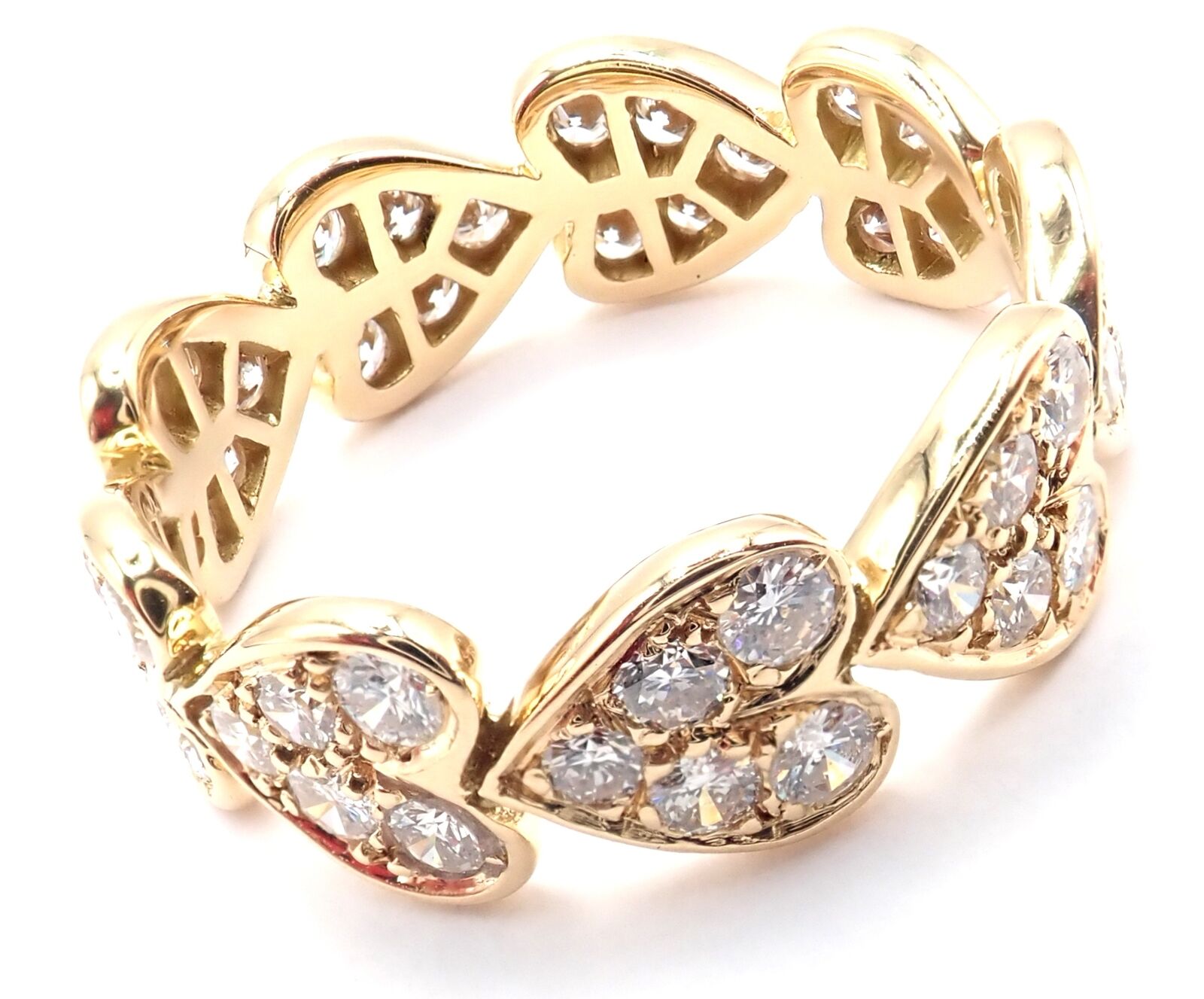 Authentic Cartier 18K Yellow Gold Diamond Heart Eternity Band Ring Size 7.25 - Luxury Jewelry Gift for Anniversary, Valentine's Day & Special Occasions