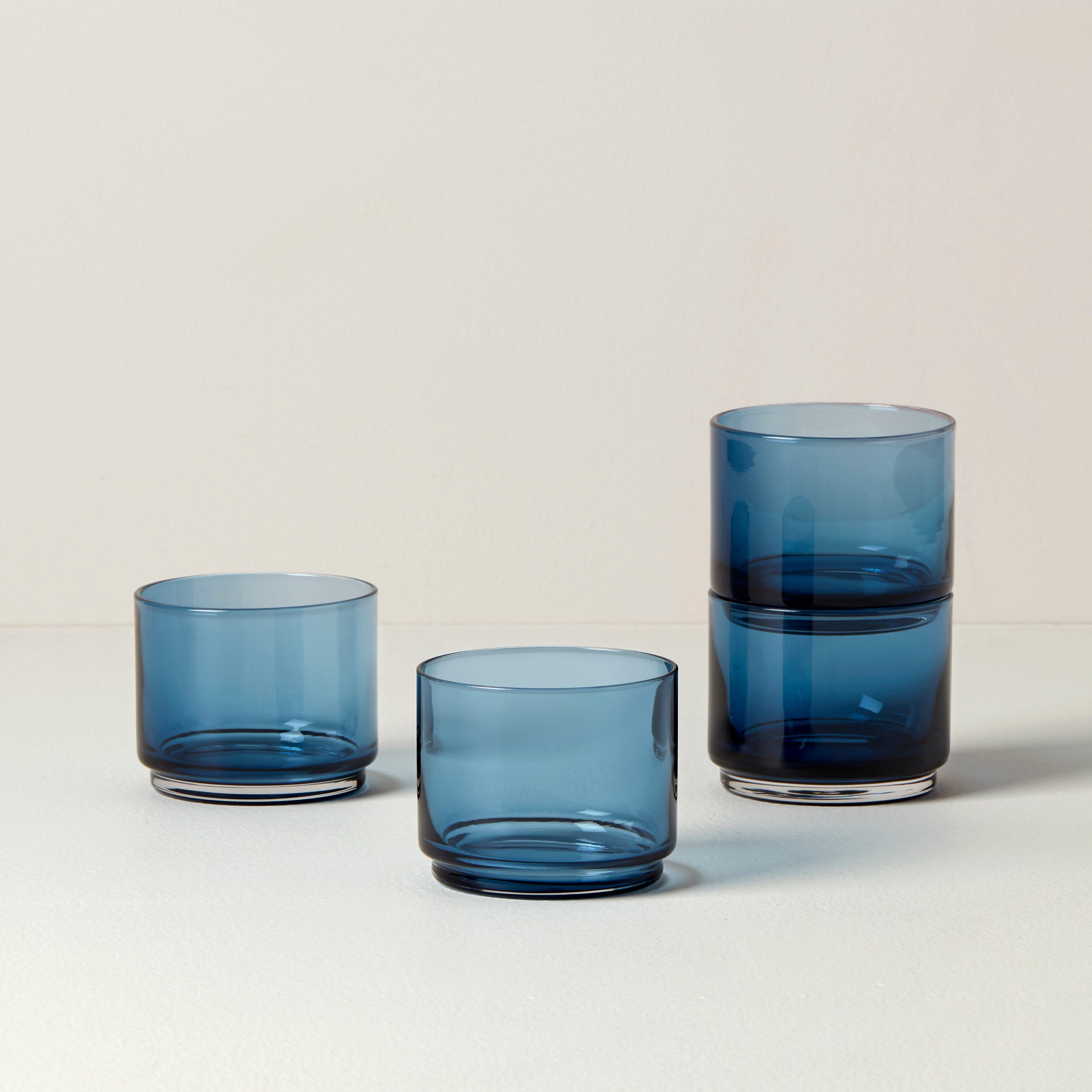 Tuscany Classics Stackable Blue Short Glasses - Set of 4 - Perfect for Cocktails, Juice & Everyday Use