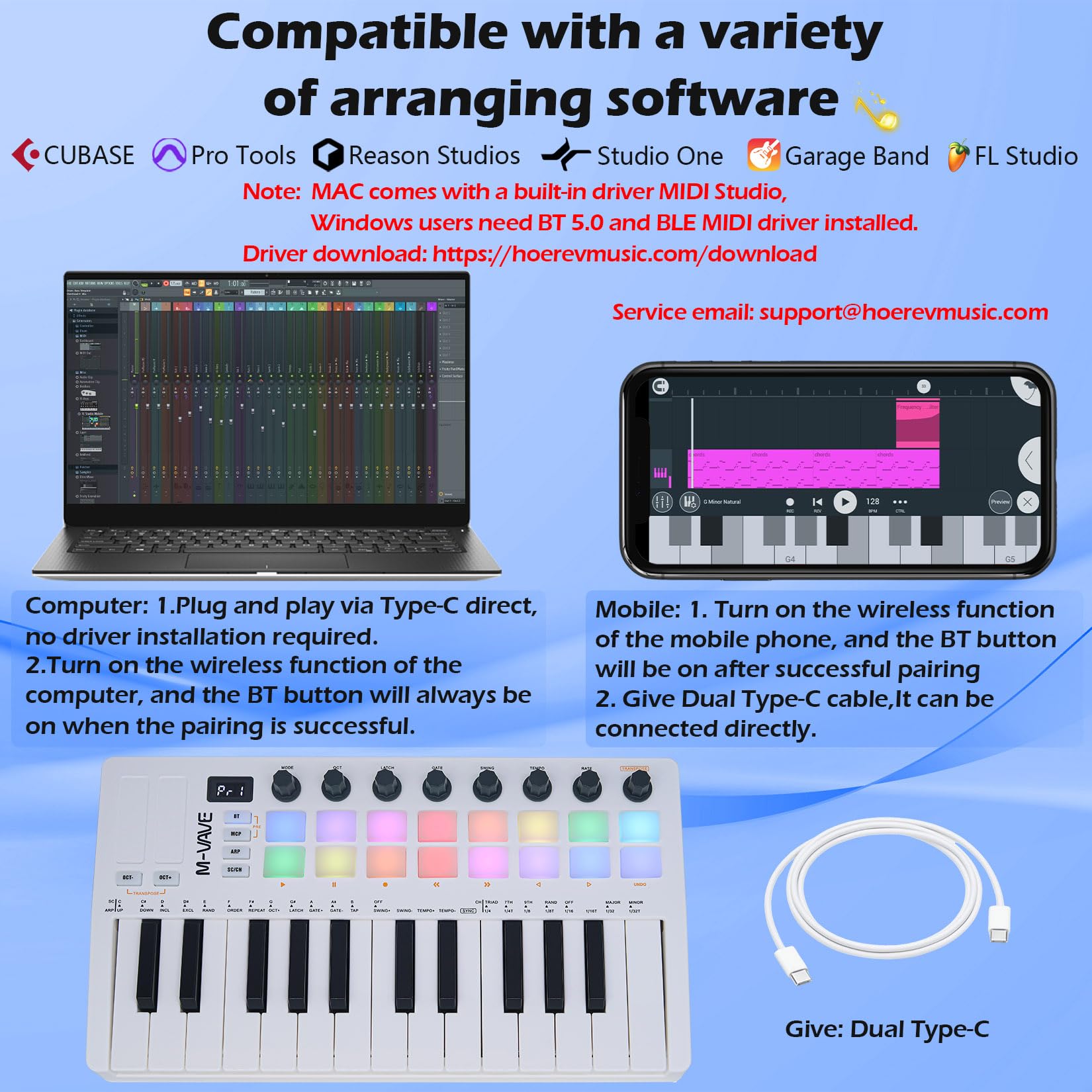 25-Key Backlit Drum Pad MIDI Keyboard Controller – Professional Beat Maker & Keytar for Music Production with Wireless Connectivity & Built-in Battery (White) | Perfect for Studio Recording, Live Performances & DJ Sets