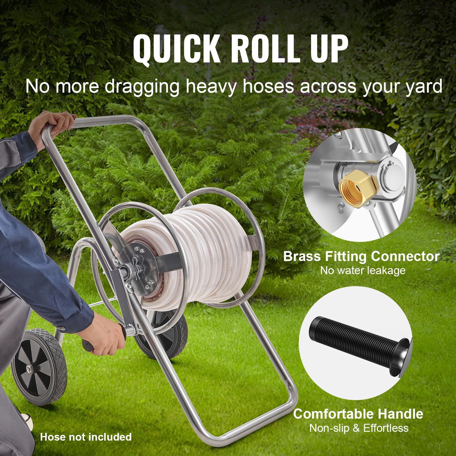 VEVOR Heavy Duty Hose Reel Cart with Wheels - Holds 175 ft of 5/8