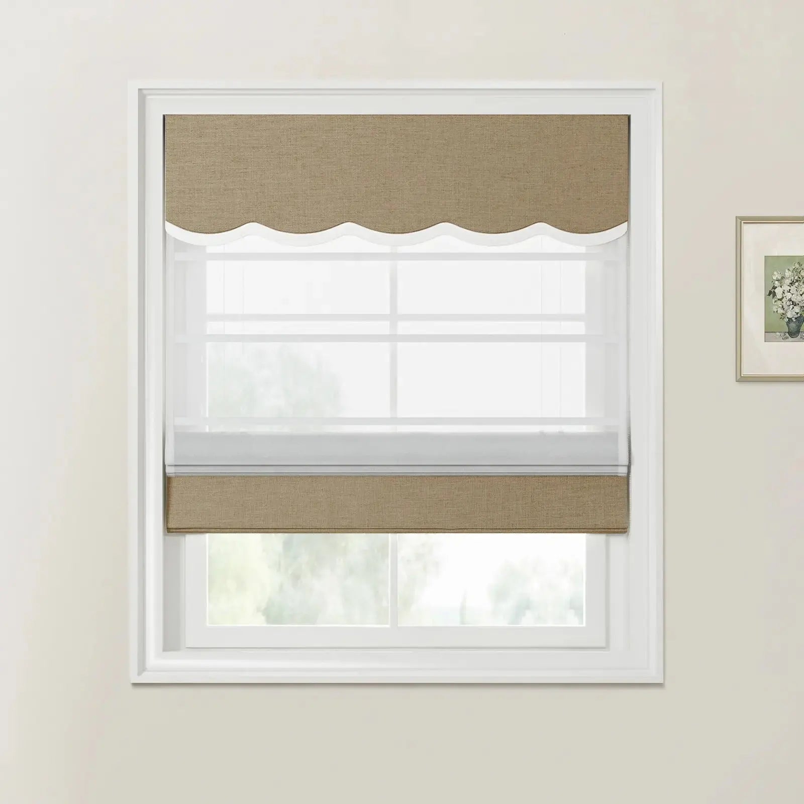 Custom Valanced Day & Night Roman Shade with Cord Lift - Blackout Window Treatment for Bedroom & Living Room