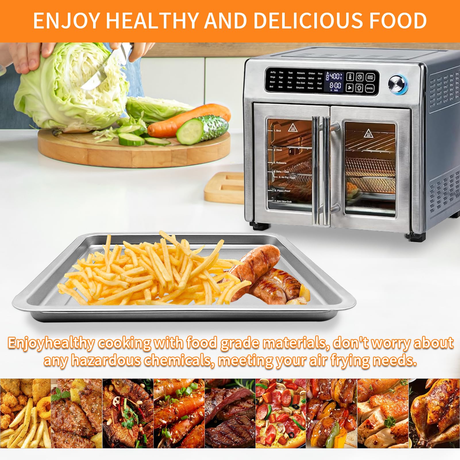 12.2''×11.2'' Stainless Steel Air Fryer Grill Pan for Emeril Lagasse 26 QT Extra Large Air Fryer - Crisper Plate, Replacement Rack & Accessories | Perfect for Grilling, Roasting & Crisping Chicken, Vegetables & More