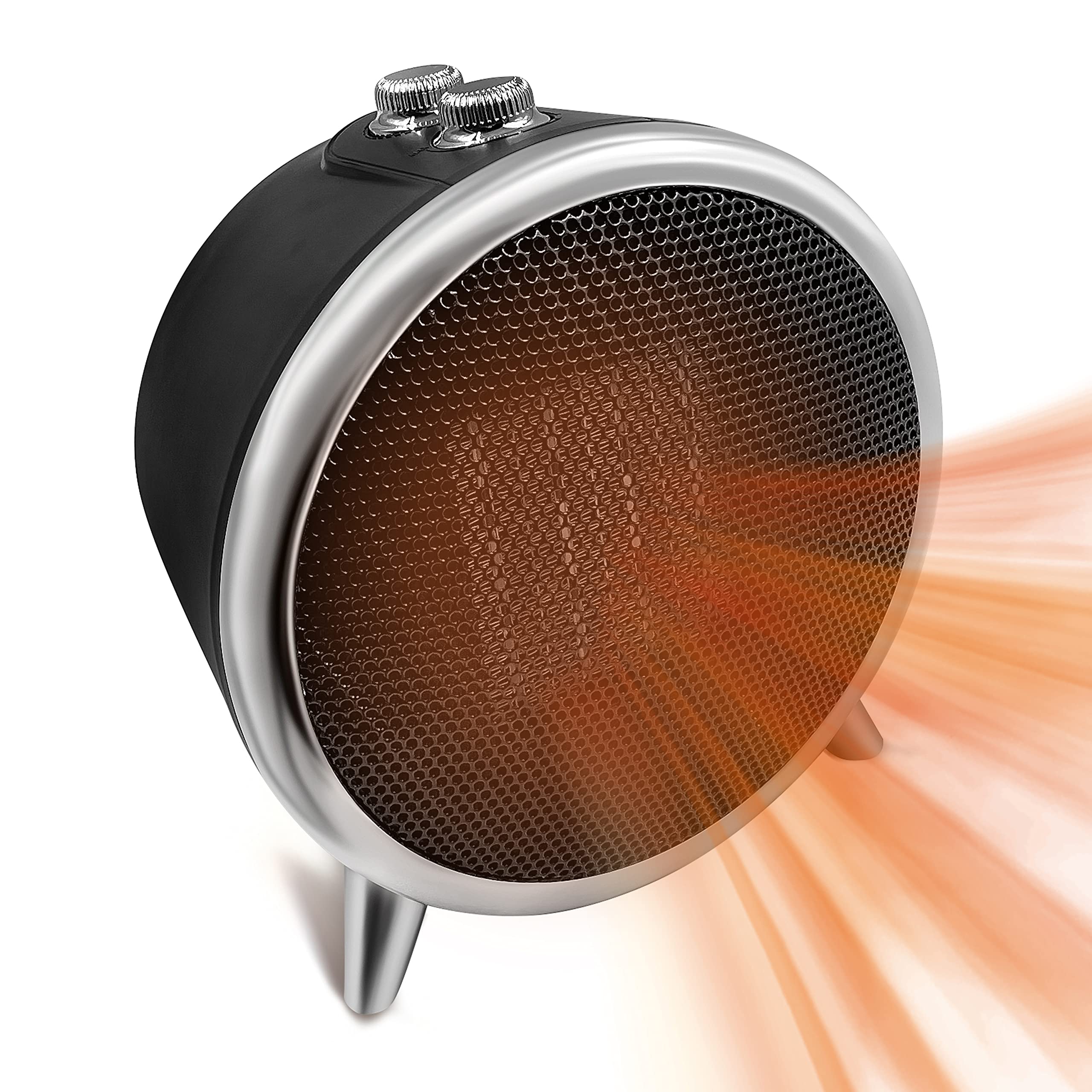 1500W Portable Electric Space Heater with Thermostat - Fast Heating Indoor Heater for Bedroom, Office & Desktop Use - Overheat Protection & Safety Tip-Over Switch - Black