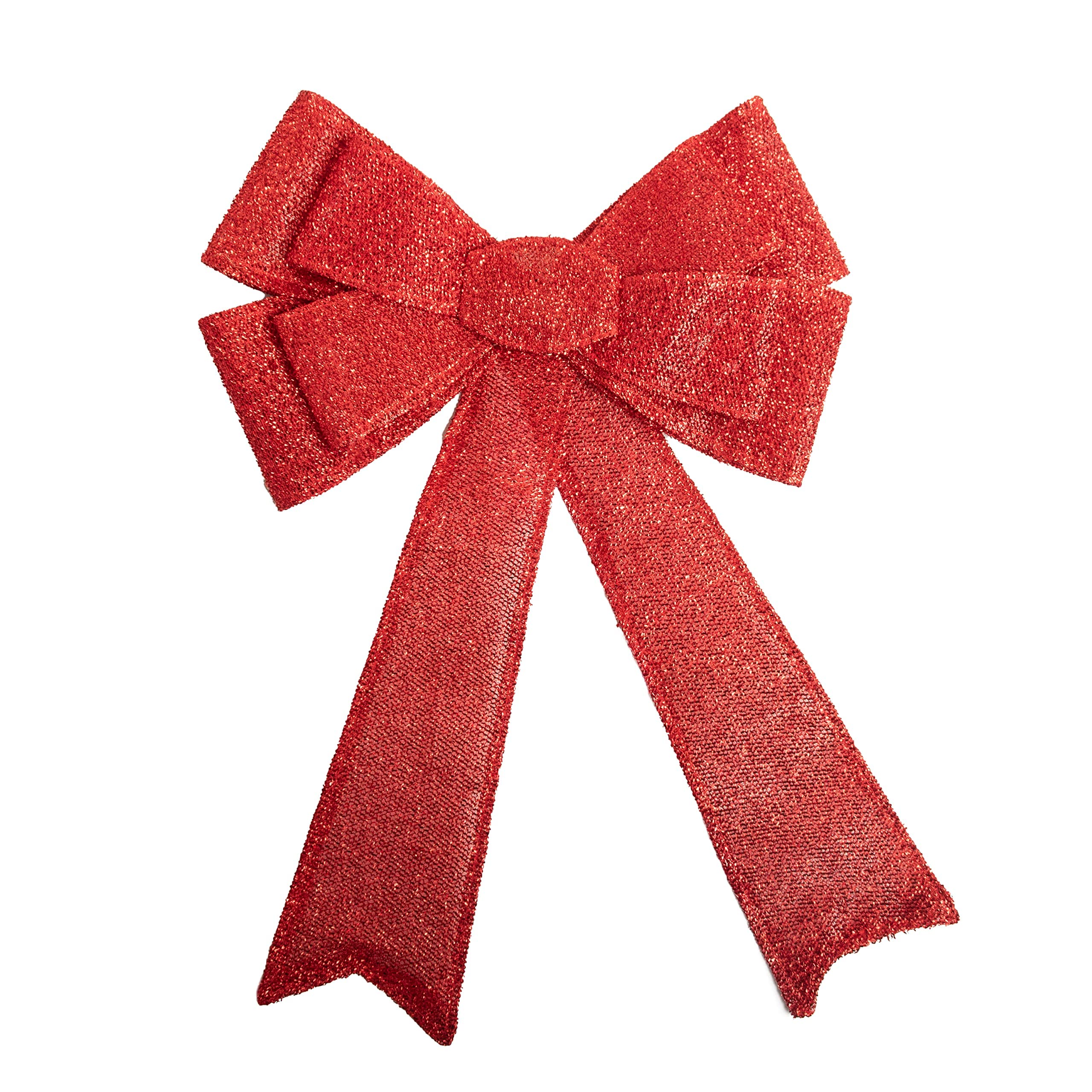 Pre-Lit Christmas Bows with 30 LED Lights - Red for Tree & Door Decor