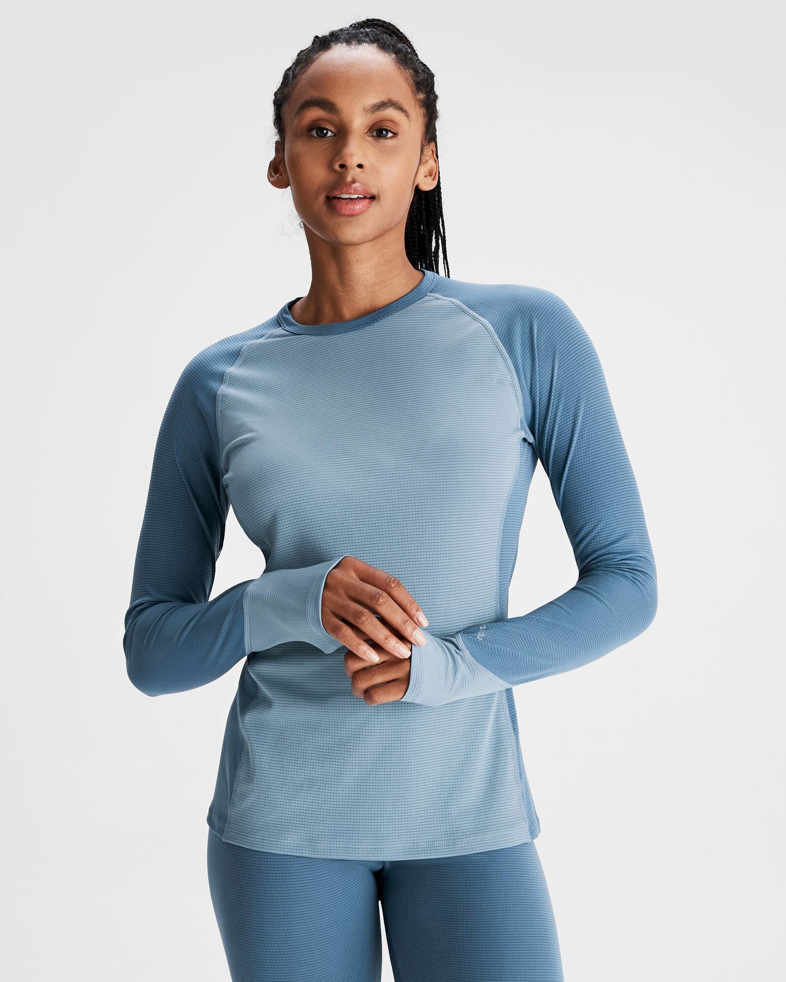Women's KMDAction Baselayer Top - Moisture Wicking & Breathable Performance Shirt for Running, Hiking & Outdoor Sports - Moonlight/Bluehaze