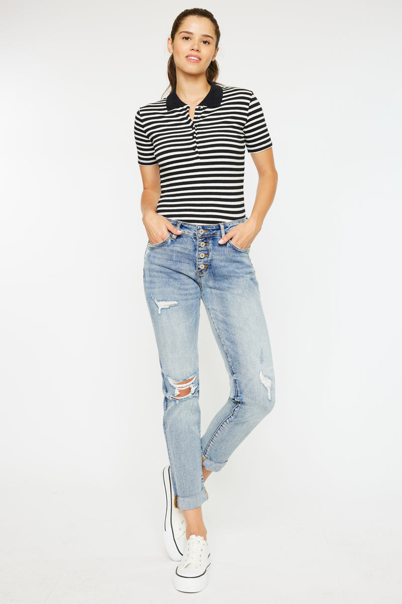 Clarie Mid Rise Boyfriend Jeans for Women - Comfortable Stretch Denim Pants with Relaxed Fit - Perfect for Casual Wear, Weekend Outfits and Everyday Fashion