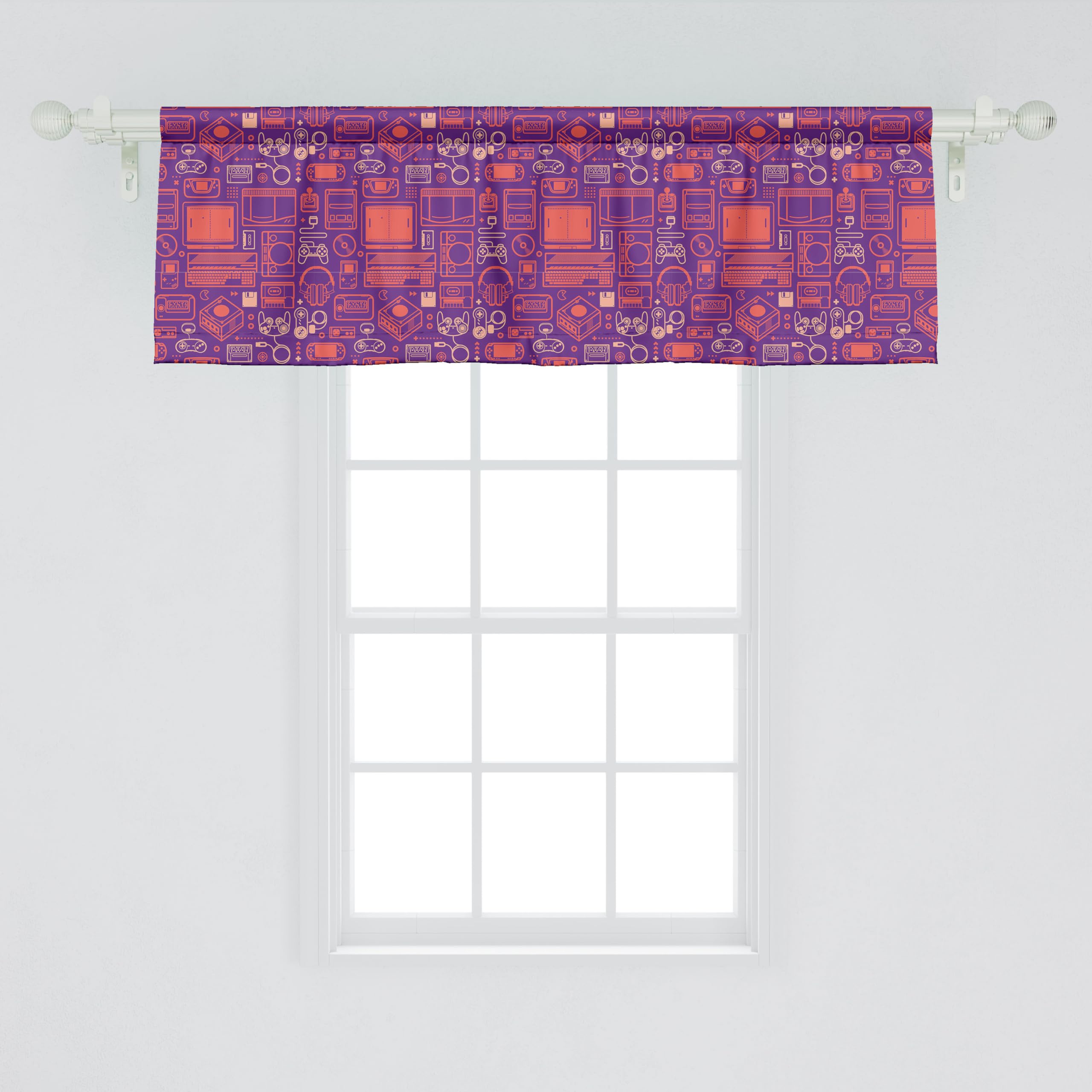 Ambesonne Gaming Window Valance - Vintage Video Game Console Design with Rod Pocket, 54
