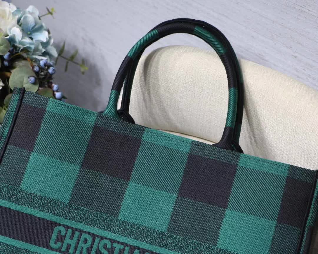Dior Book Tote Bag in Green & Black Embroidered Canvas - Luxury Designer Handbag for Women, Perfect for Travel, Work & Everyday Use