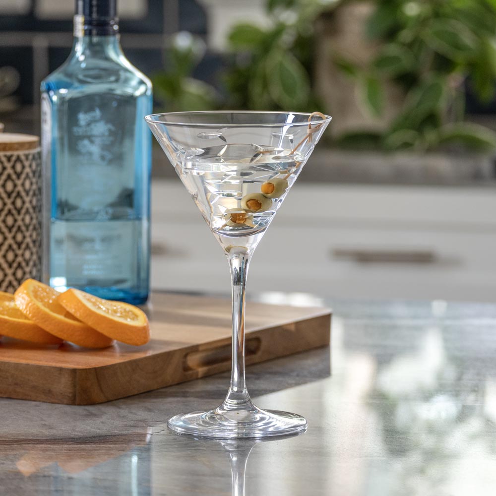 School of Fish 10oz Martini Cocktail Glass Set of 2 - Elegant Barware for Home Entertaining & Party Decor