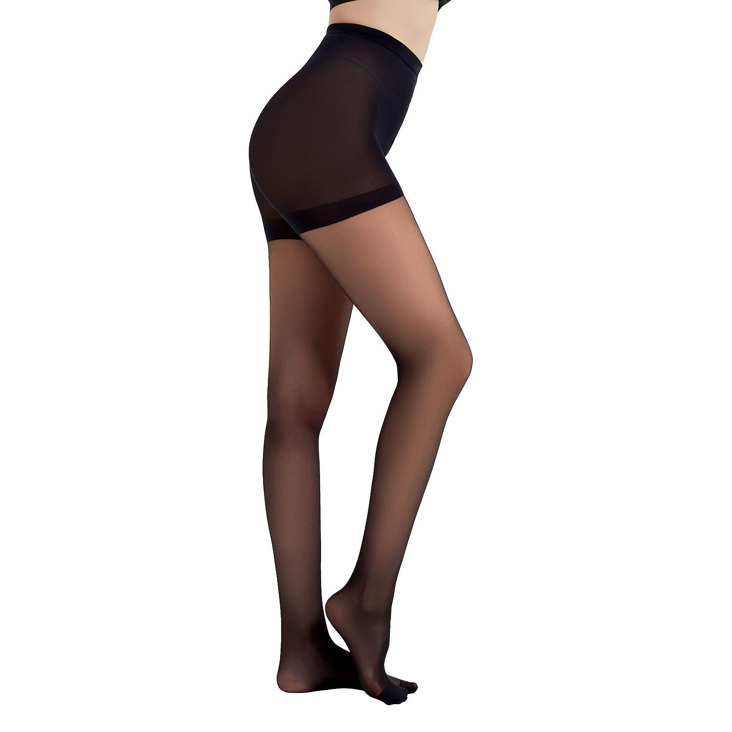 2 Pairs Women's Black 20D Tights - Silky Control Top Pantyhose for Work & Daily Wear