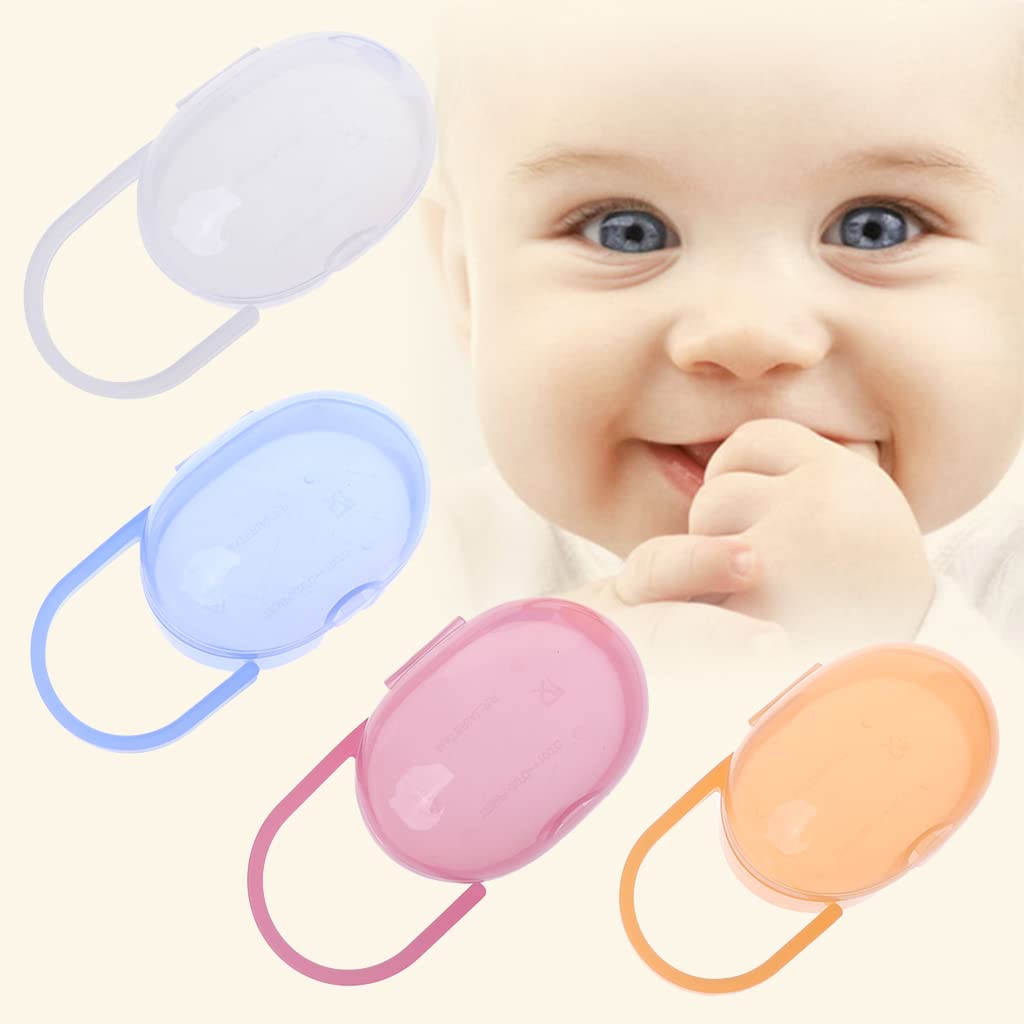Maxtonser Baby Pacifier Storage Box - Cartoon Pattern Transparent Dustproof Pacifier Case with Lid - Portable Nipple Holder for Travel, Daycare & Home Use (Blue)
