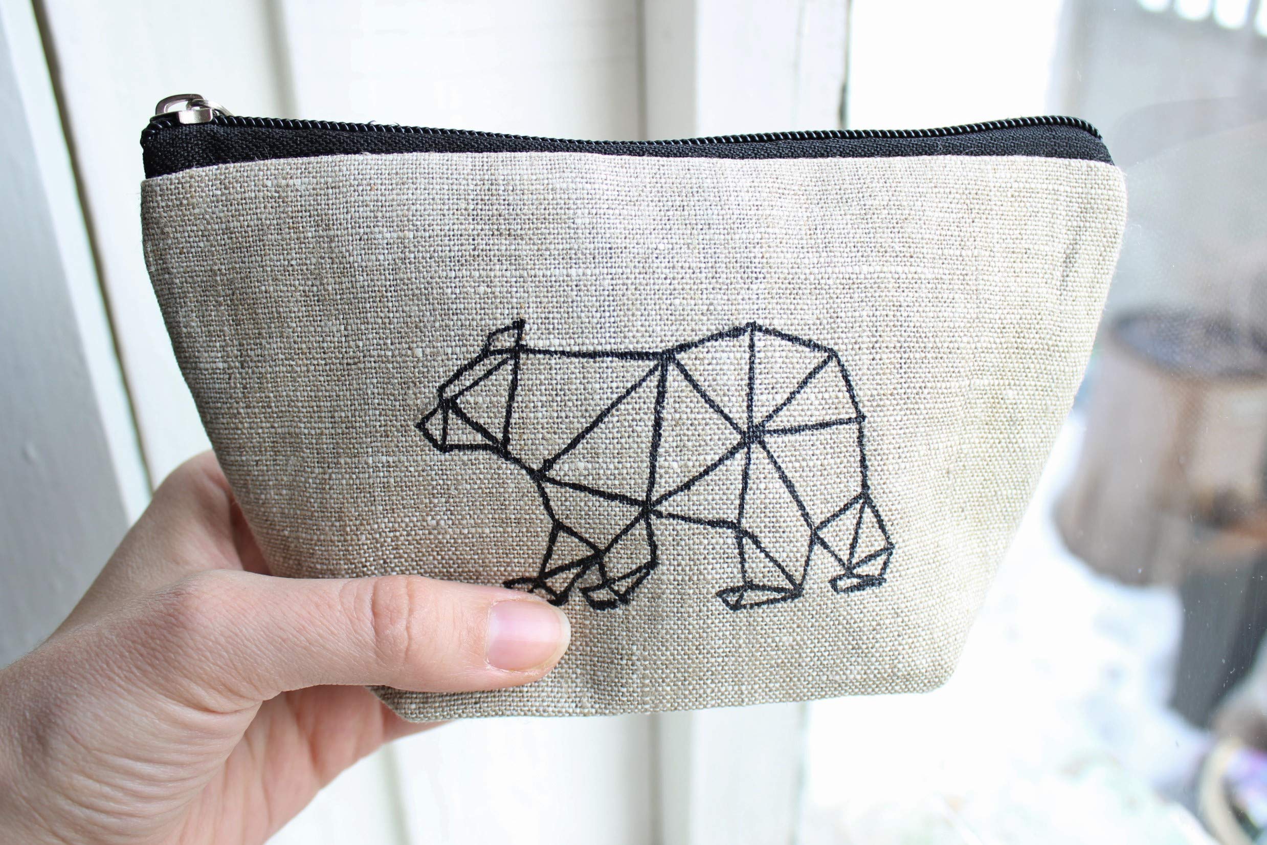 Small Linen Makeup Bag for Women - Hand Painted Cosmetic Pouch with Zip Closure, Perfect for Bridesmaids, Travel & Daily Essentials | Mama Bear Cosmetics