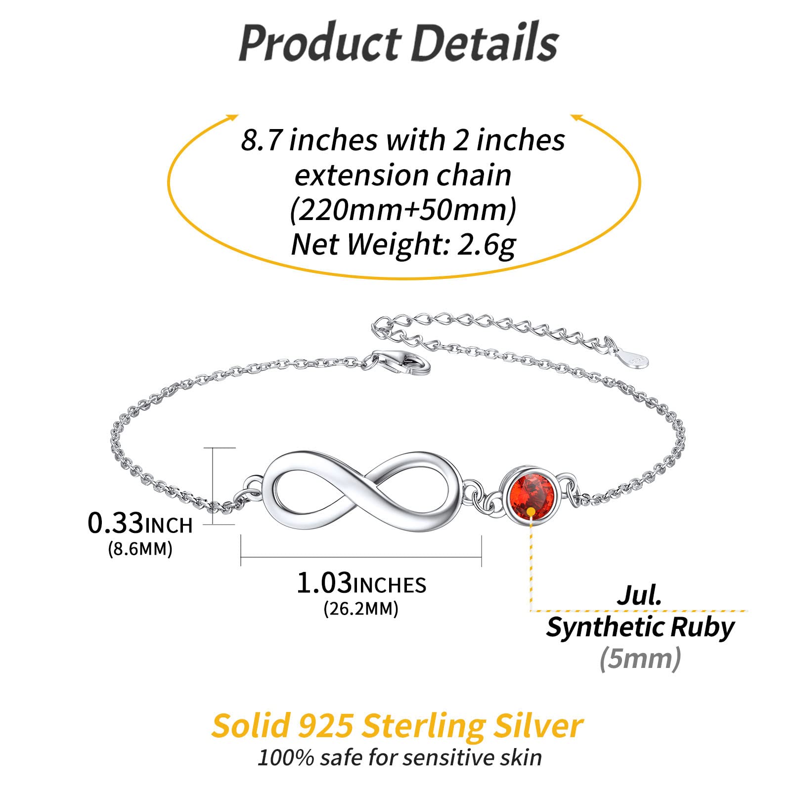 ChicSilver 925 Sterling Silver Infinity Birthstone Ankle Bracelet - Dainty Foot Chain Jewelry for Women, Girls - Perfect for Summer, Beach, Wedding & Everyday Wear