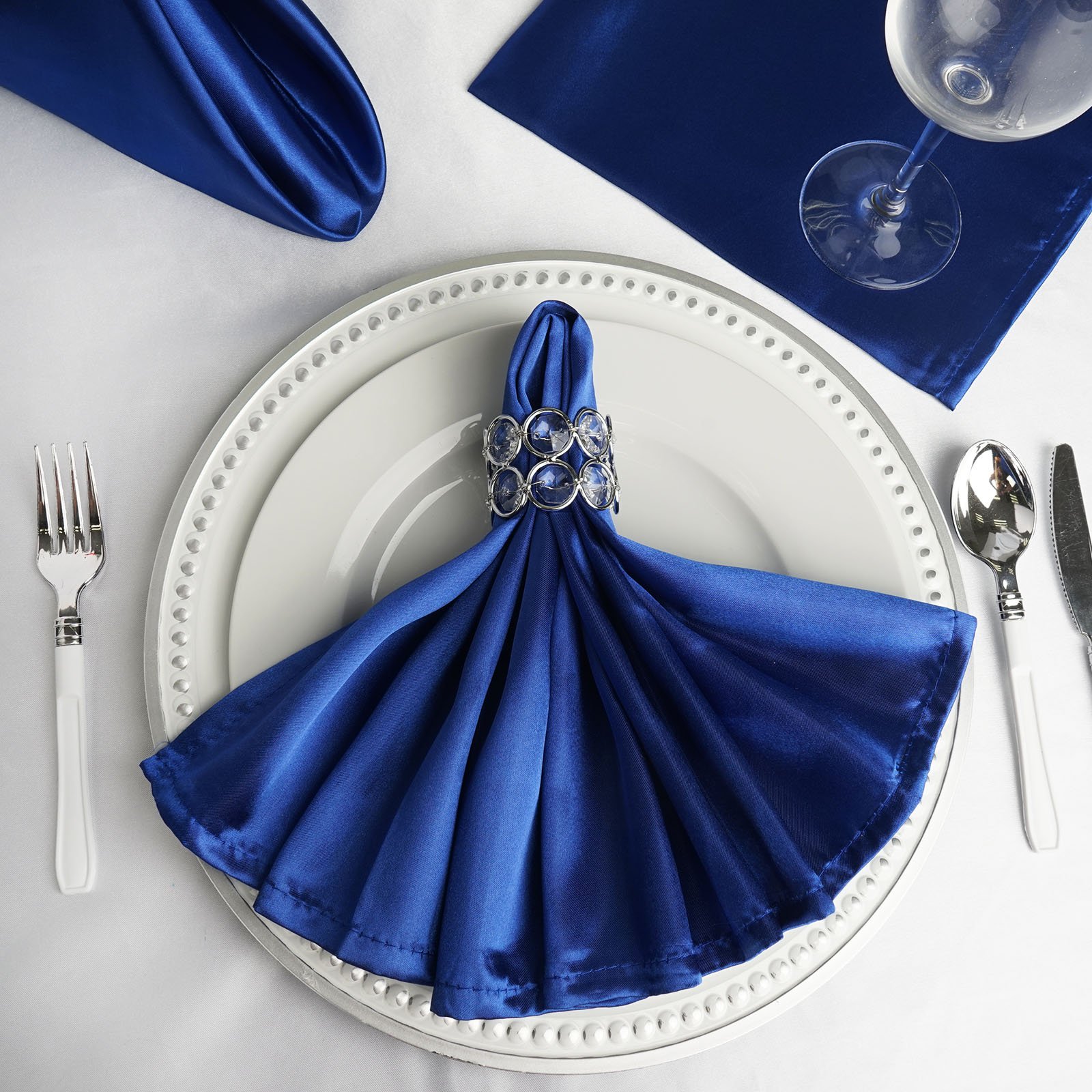 100-Pack Royal Blue Satin Dinner Napkins 20 Inch - Elegant Wedding, Party & Reception Table Linens for Restaurants, Home & Special Events (BalsaCircle) - Perfect for Formal Dinners, Bridal Showers & Holiday Celebrations