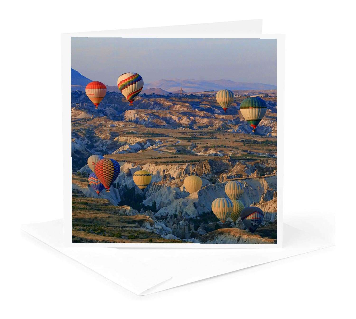 3dRose Greeting Card - Turkey Landscape with Hot Air Balloons Over Cappadocia Rock Formations | Scenic Goreme Travel Postcard | Perfect for Birthday, Thank You & Holiday Cards