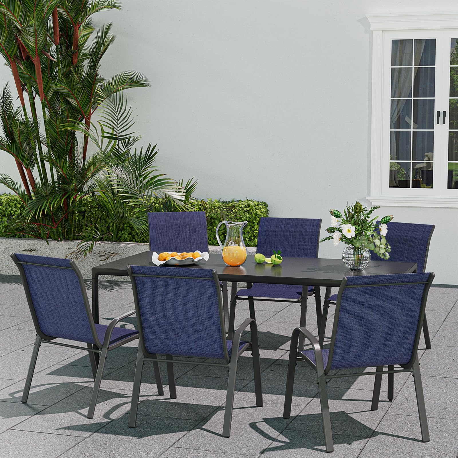 4-Piece Patio Dining Chairs Set - Weather-Resistant Outdoor Stackable High Back Chairs for Backyard, Porch, Garden & Pool - Perfect for Outdoor Entertaining & Relaxation (Blue)