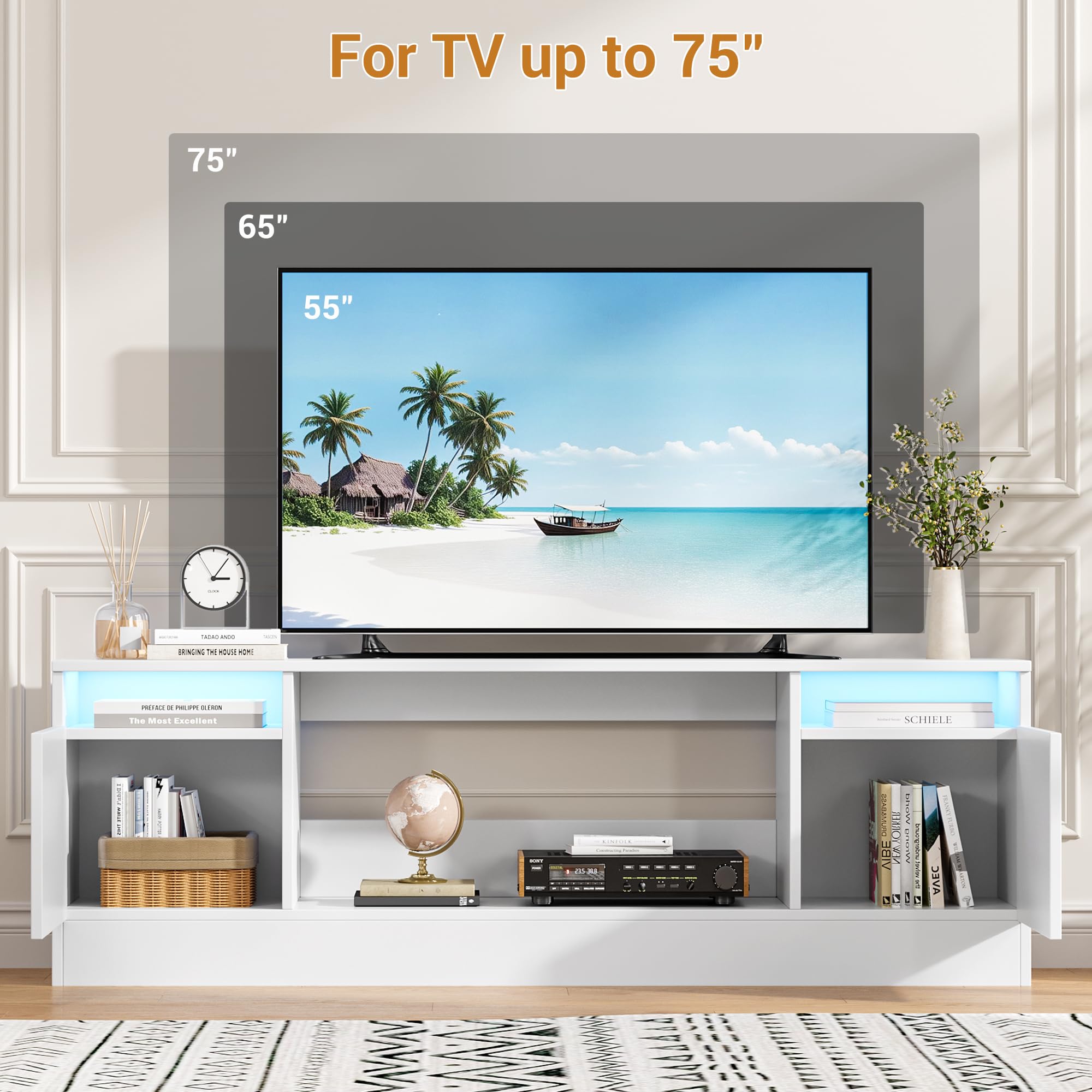 55 Inch TV Stand with Storage Cabinet - Modern Entertainment Center for Living Room, Fits 36