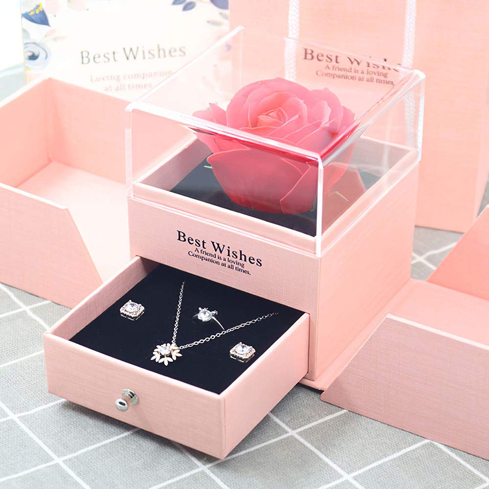Elegant Rose Jewelry Box with Preserved Flower - Wedding, Birthday & Valentine's Day Gift for Jewelry, Earrings, Necklace & Makeup Storage | Perfect for Bridal Shower, Anniversary & Romantic Gifts