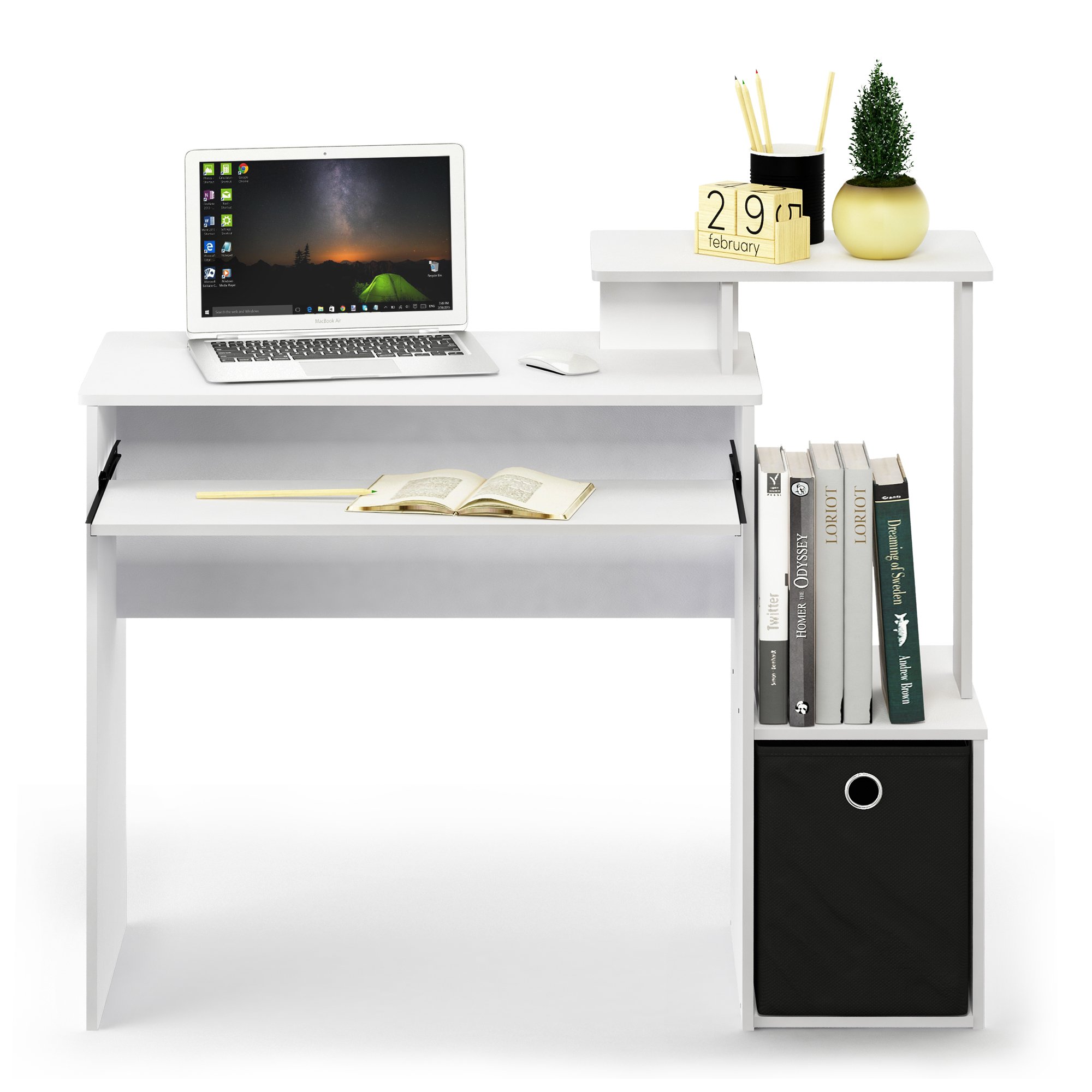 Furinno Econ Multipurpose Home Office Computer Writing Desk - Compact Workstation for Small Spaces, White/Black - Perfect for Remote Work, Study & Home Office Setup