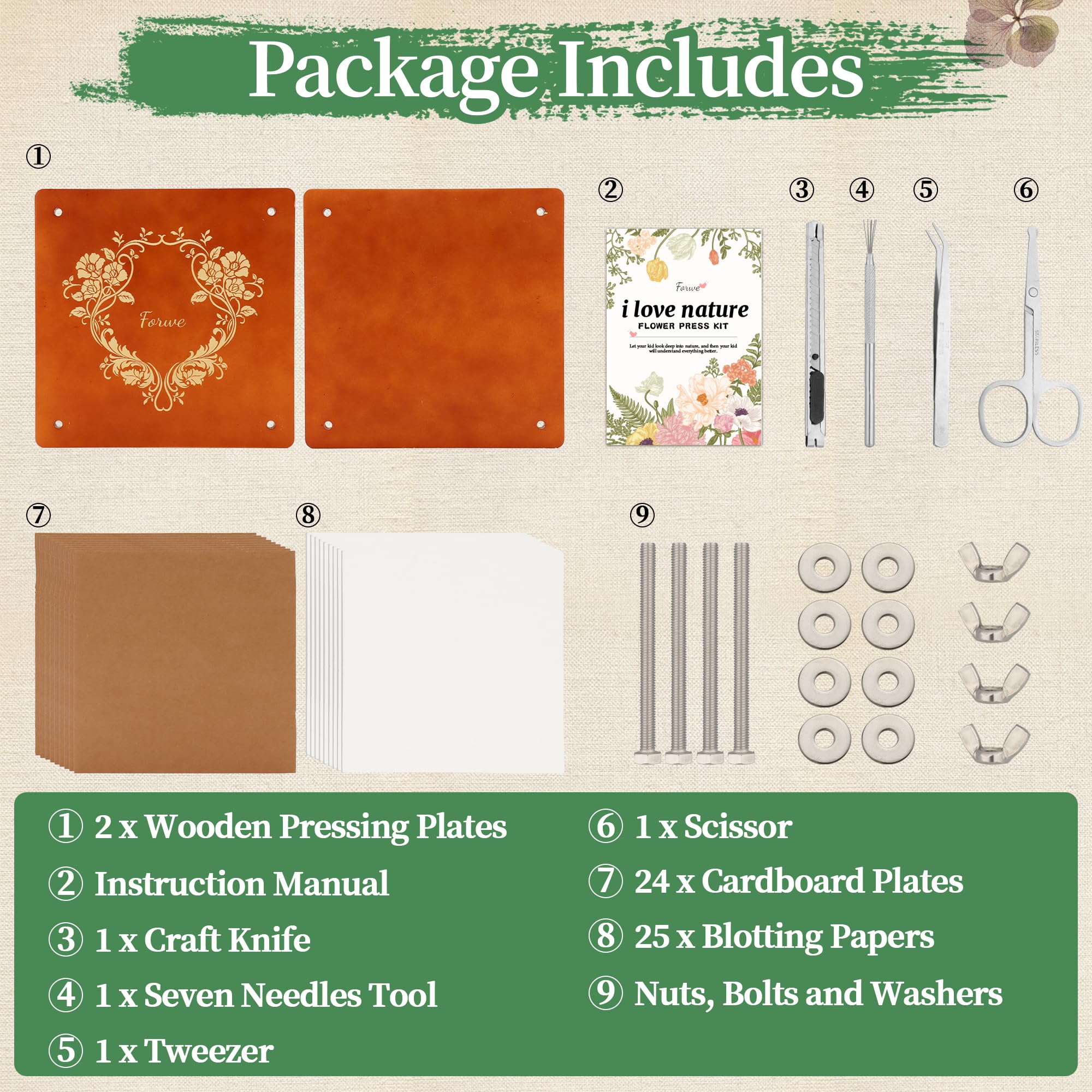Forwe Large 12-Layer Wooden Flower Press Kit - 10.6