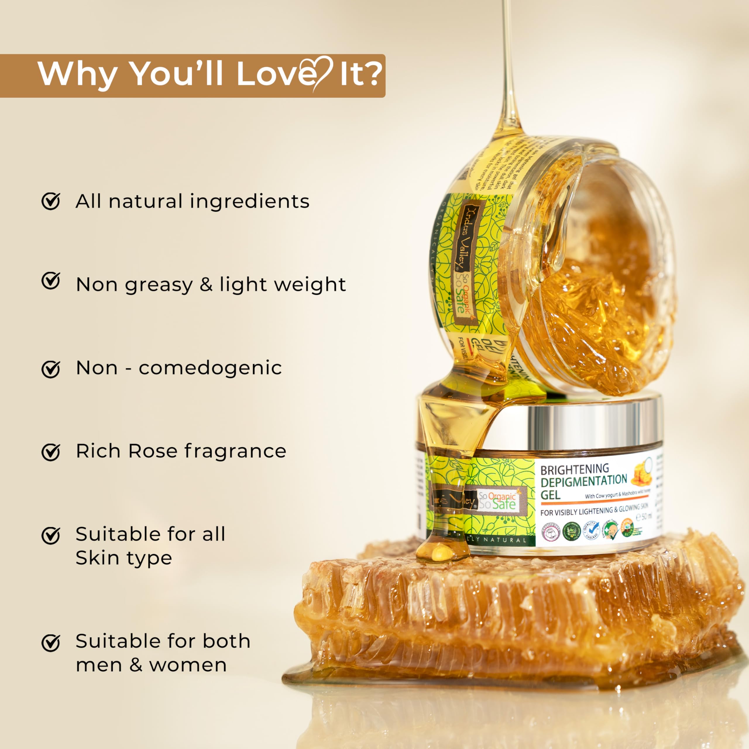 Organic Cow's Milk Yogurt & Honey Face Gel for All Skin Types | Indus Valley Natural Skincare | 50ml | Hydrating & Nourishing for Dry, Sensitive Skin | Day & Night Moisturizer