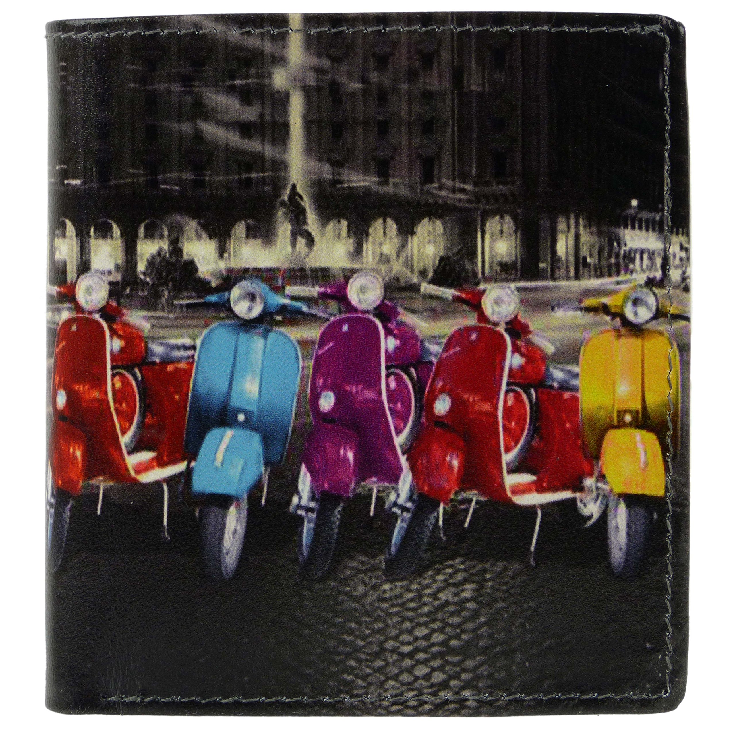 Vintage Tri-Fold Leather Wallet for Men - Retro Vespa Scooter Design with Gift Box | Perfect for Everyday Carry, Travel & Gifts