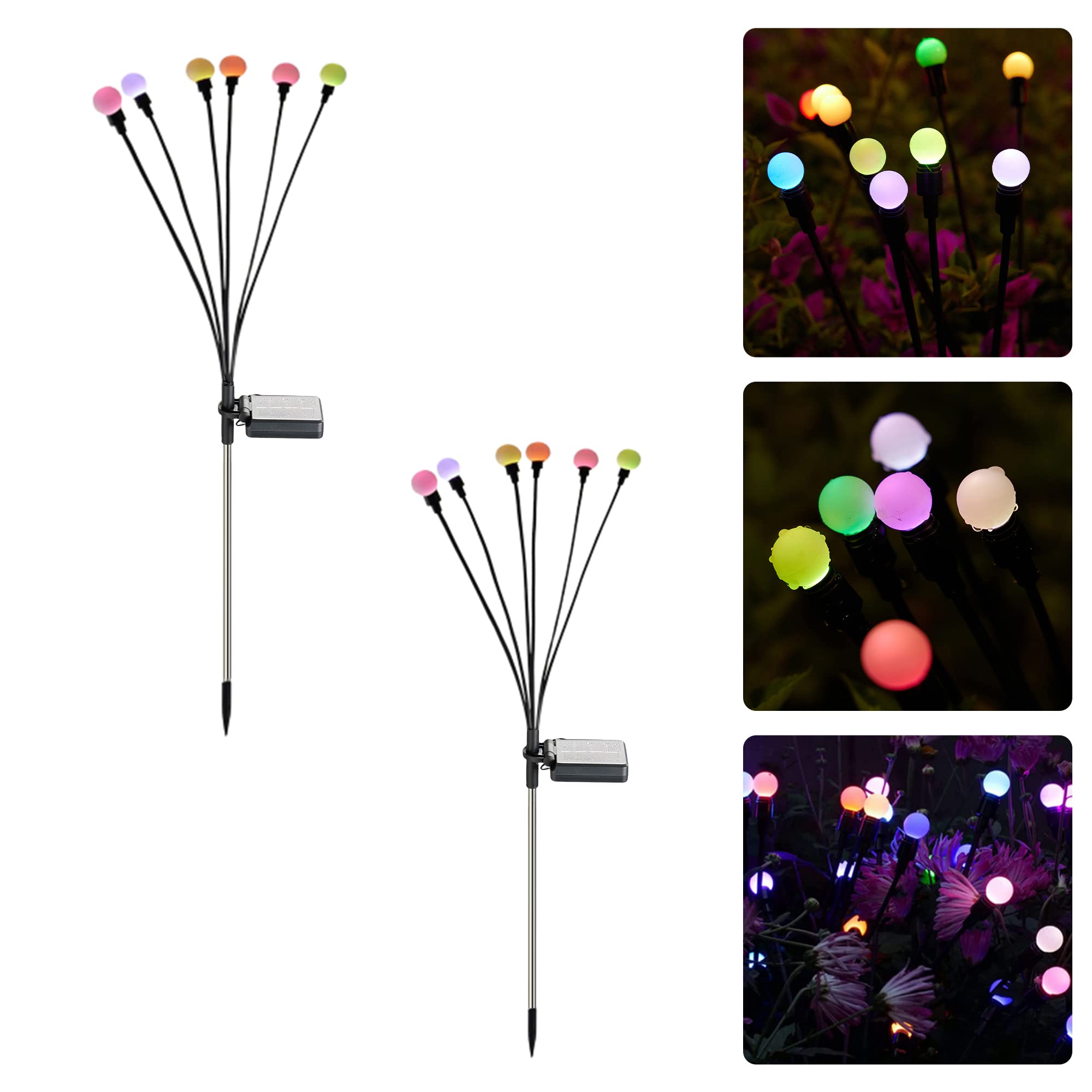 Solar Powered Firefly Lights Outdoor Waterproof - 2PC Colorful Solar Starburst Garden Lights with Wind Swaying Effect | Perfect for Patio, Backyard, Pathway & Wedding Decorations