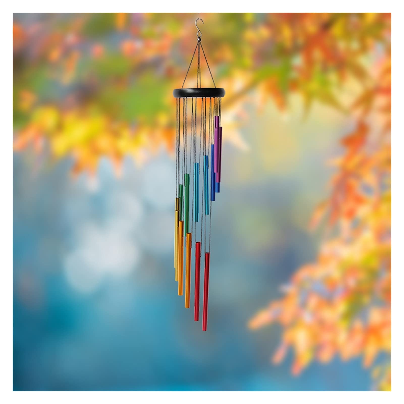 14 Tube Rotating Metal and Solid Wood Wind Chime - Elegant Home Decoration for Outdoor Garden, Patio, Porch & Indoor Wall Decor