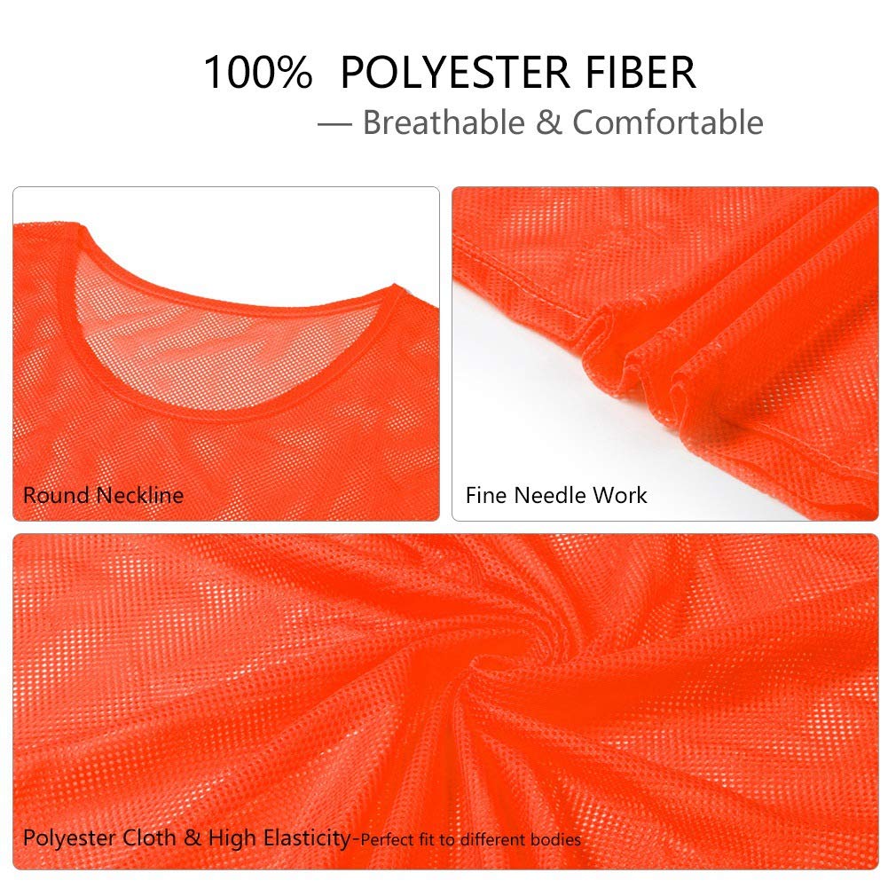 12 Pack Breathable Mesh Scrimmage Vests for Adults - Lightweight Training Bibs & Pinnies for Soccer, Football, Basketball (Orange) - Perfect for Team Sports, PE Classes & Outdoor Activities