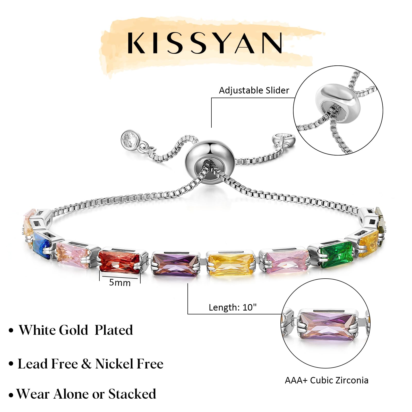 KissYan 14K Gold Plated Cubic Zirconia Tennis Bracelet for Women - Adjustable Slider Trendy Jewelry Gift for Anniversary, Birthday & Special Occasions