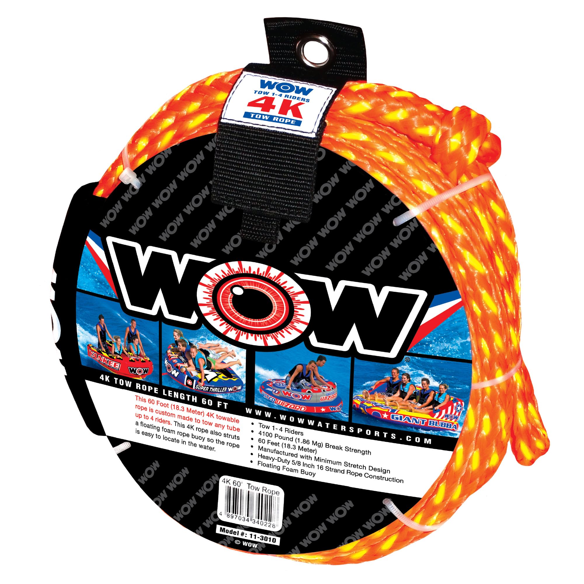Premium WOW Sports Tow Rope - Heavy Duty 800lb Capacity for Water Skiing, Wakeboarding & Tubing - Durable Floating Rope with Comfortable EVA Handle for Boats, Jet Skis & Lake Activities