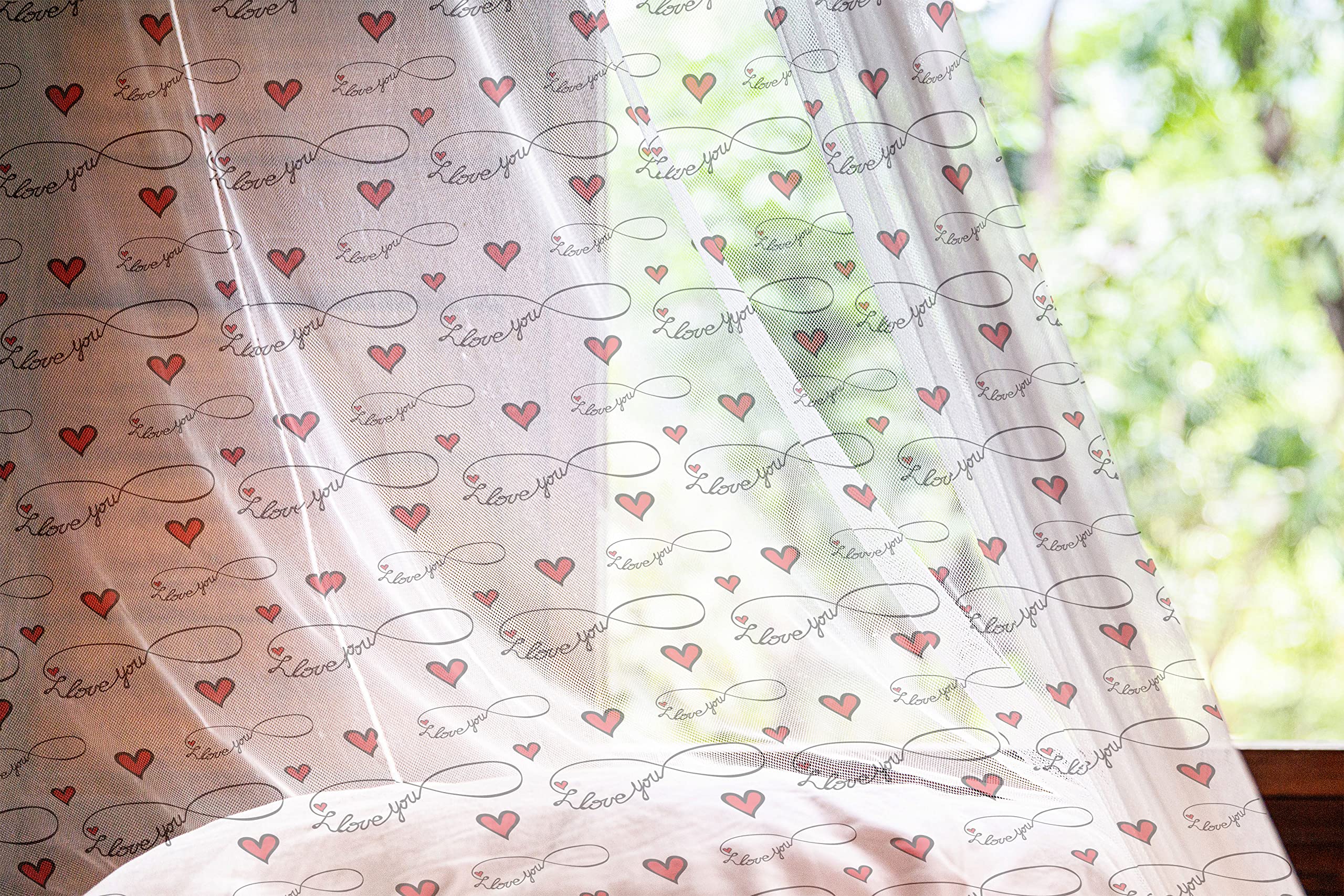 Ambesonne Romantic Red Heart Tulle Curtains - 2 Panels with Rod Pocket, 108