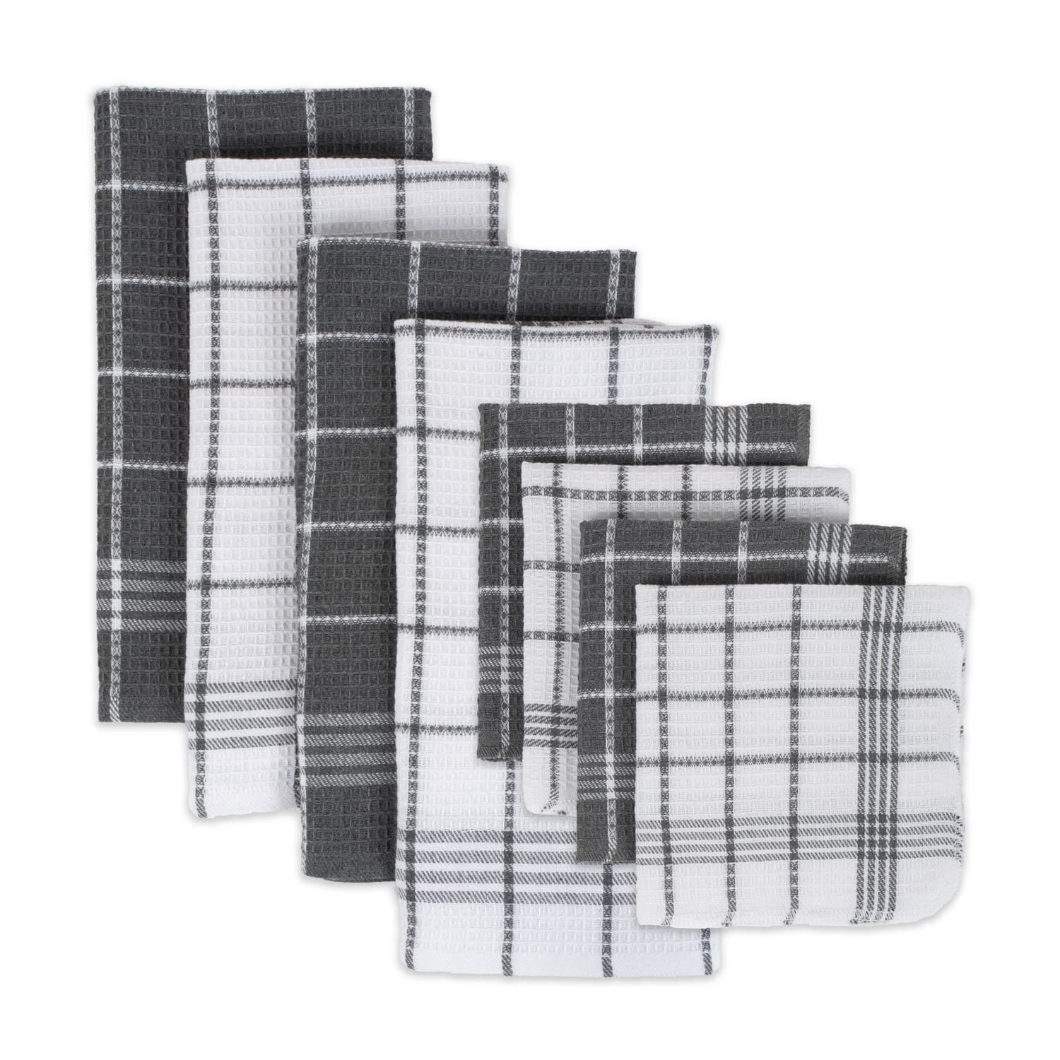 DII Waffle Weave 100% Cotton Kitchen Towel Set - 8-Piece Gray Bath & Kitchen Linens for Cooking, Baking & Home Decor