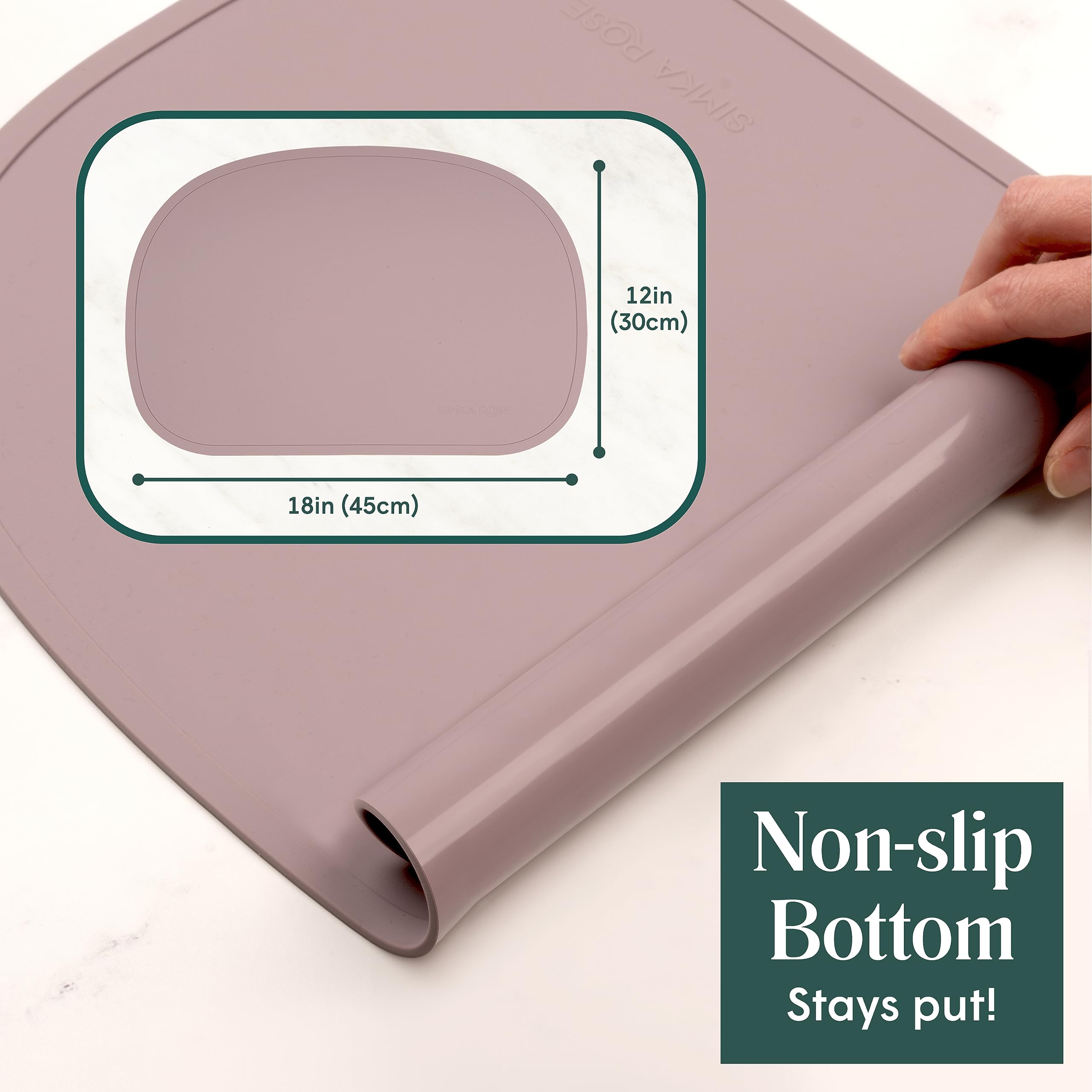 Simka Rose Silicone Baby Placemats - Non-Slip Toddler Placemats with Raised Edges for Dining Tables, Restaurants & Travel - Dishwasher Safe (Sage) - Perfect for Messy Eaters, Baby-Led Weaning & Family Meals