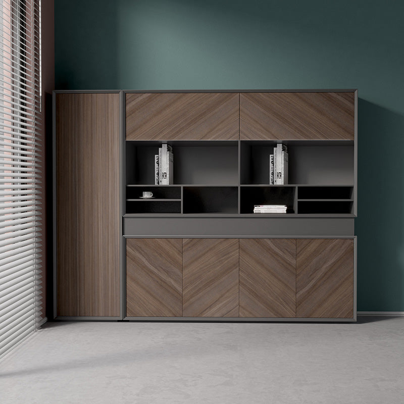 ARMANDO 2.6M Display Unit Shelf - Modern Hazelnut & Grey Finish for Living Room, Bedroom or Office Storage Organization